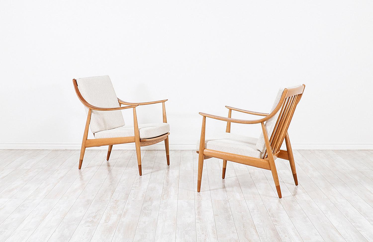 Danish Peter Hvidt & Orla Mølgaard-Nielsen Model FD-146 Teak and Oak Lounge Chairs