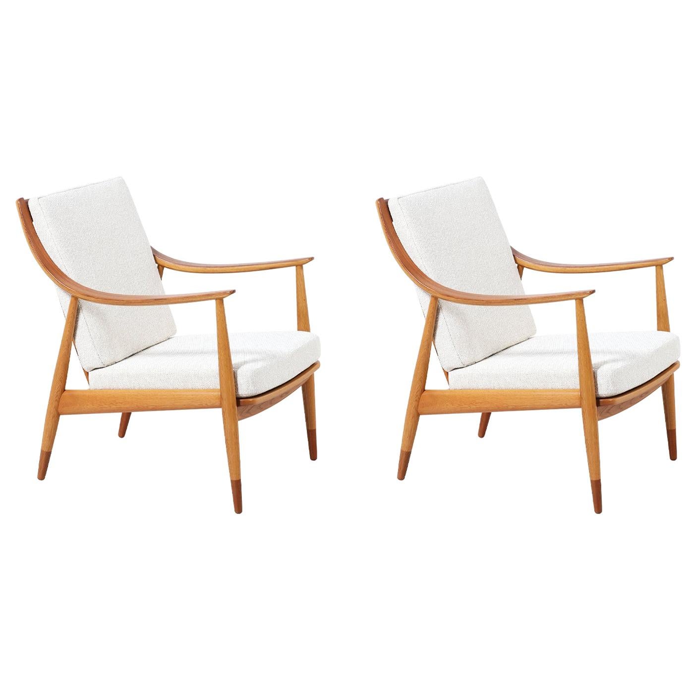 Peter Hvidt & Orla Mølgaard-Nielsen Model FD-146 Teak and Oak Lounge Chairs