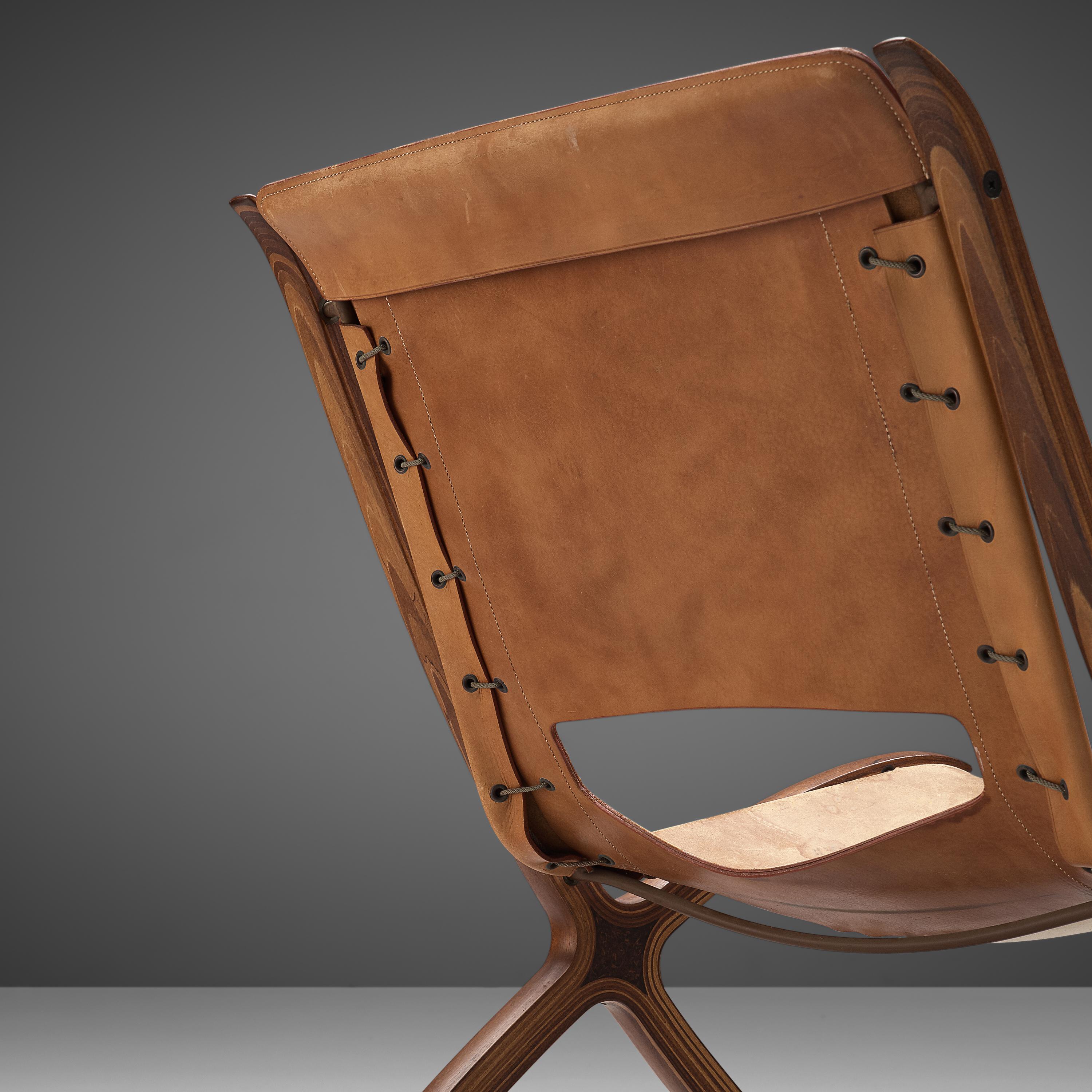 Scandinavian Modern Peter Hvidt & Orla Mølgaard Nielsen Pair of 'X-Chairs' in Cognac Leather