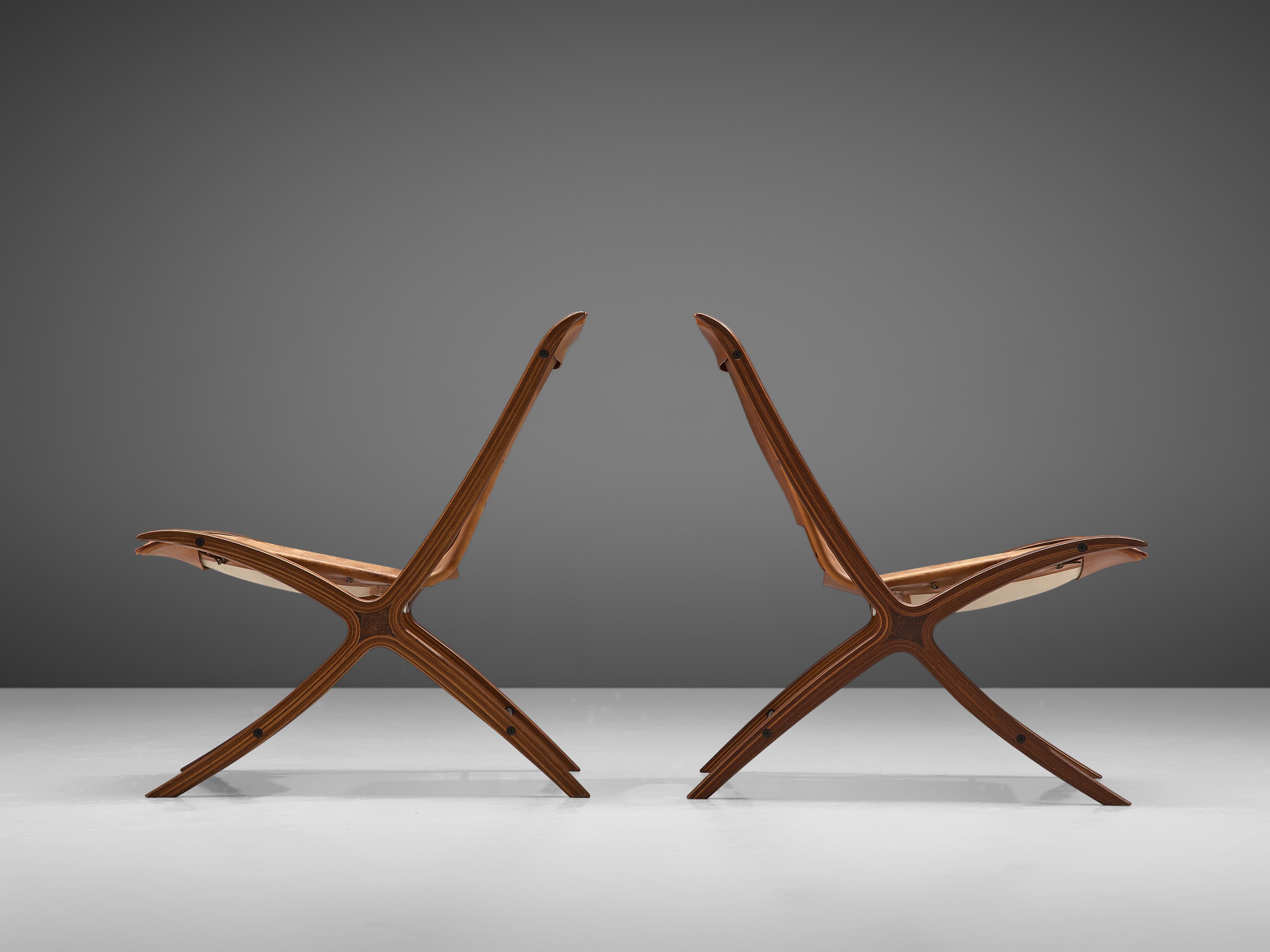 Mid-20th Century Peter Hvidt & Orla Mølgaard Nielsen Pair of 'X-Chairs' in Cognac Leather