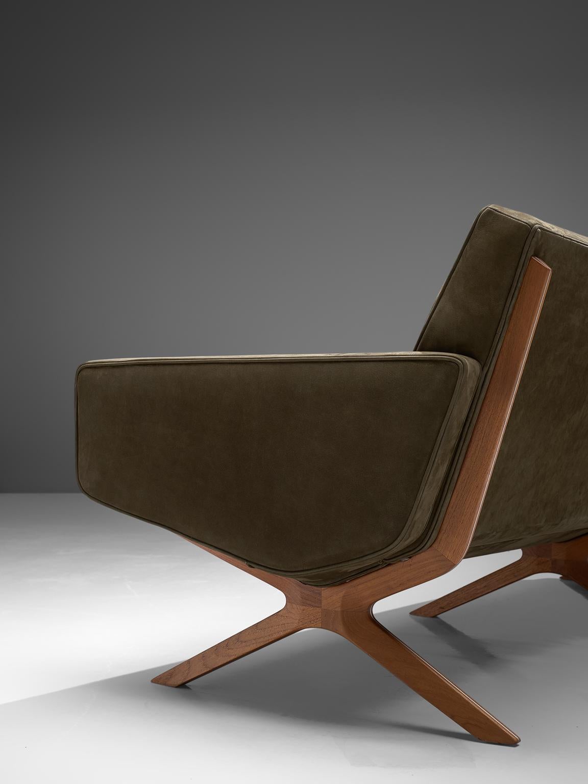 Mid-20th Century Peter Hvidt & Orla Mølgaard Nielsen Reupholstered Green Leather Silverline Sofa