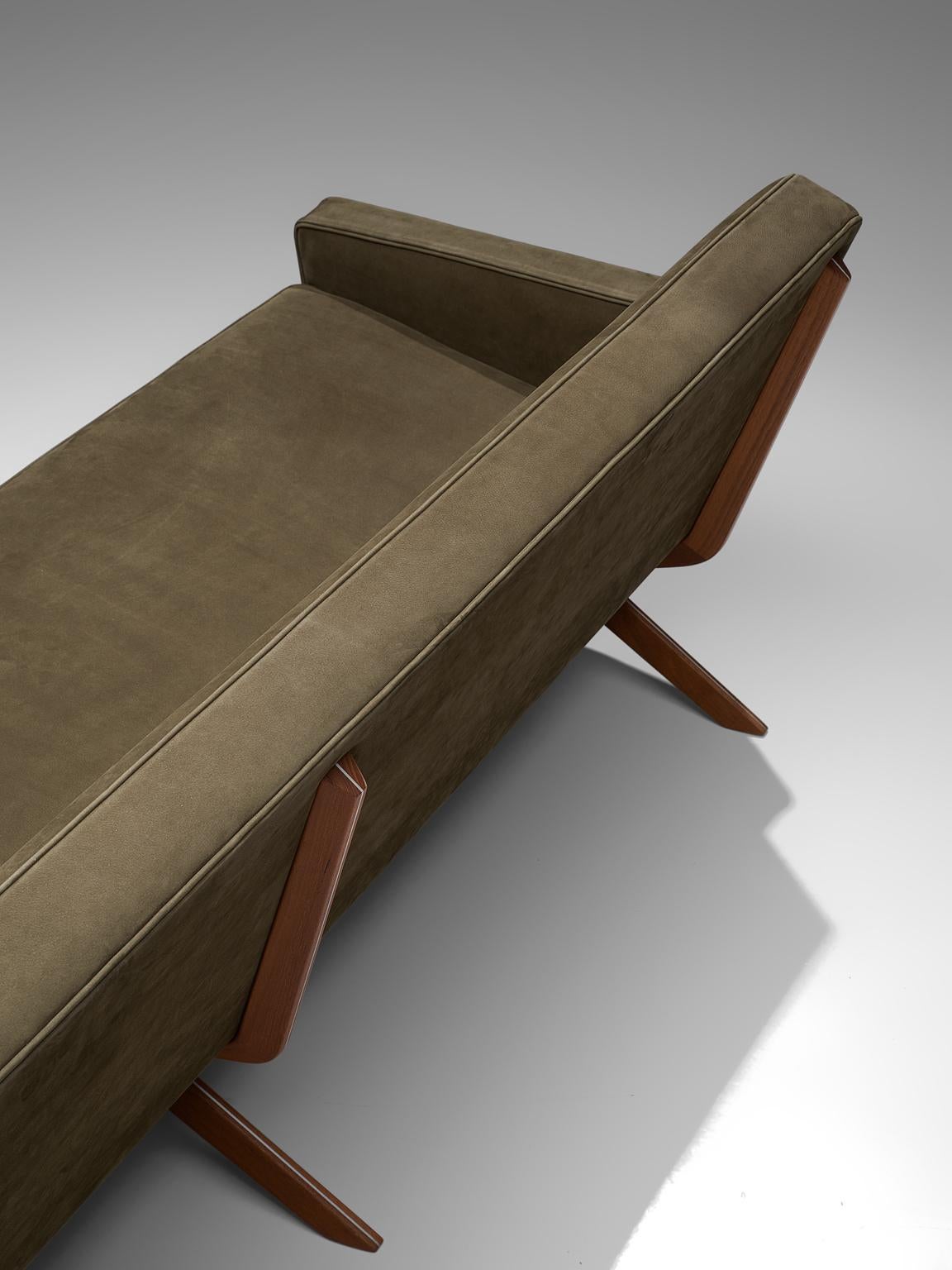 Metal Peter Hvidt & Orla Mølgaard Nielsen Reupholstered Green Leather Silverline Sofa