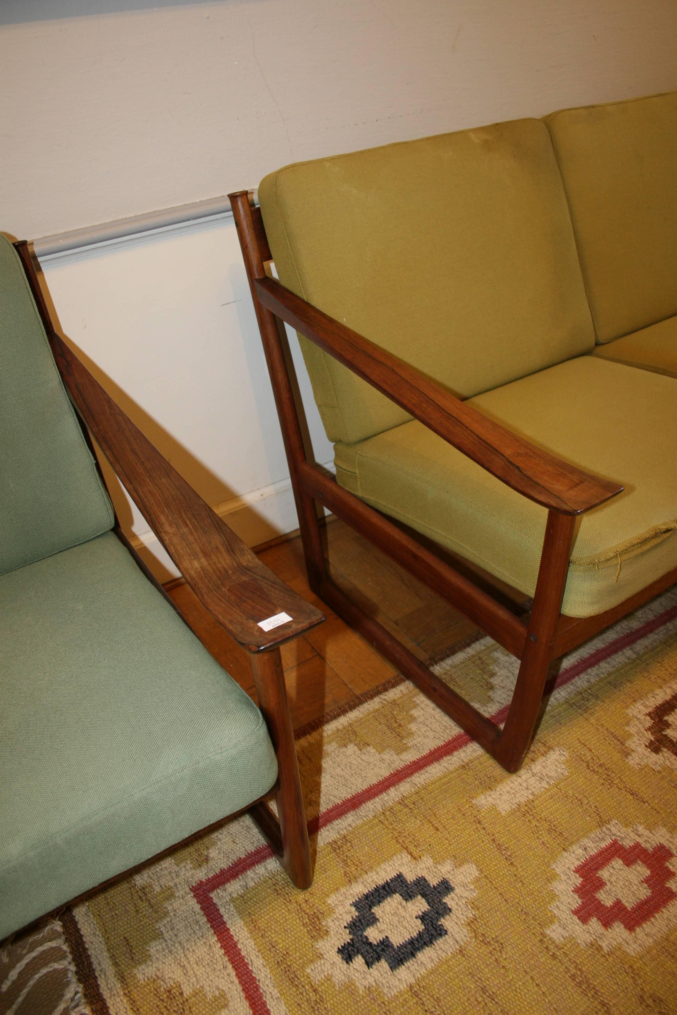 Mid-Century Modern Peter Hvidt, Orla Mølgaard-Nielsen Rosewood Sofa and Chair For Sale