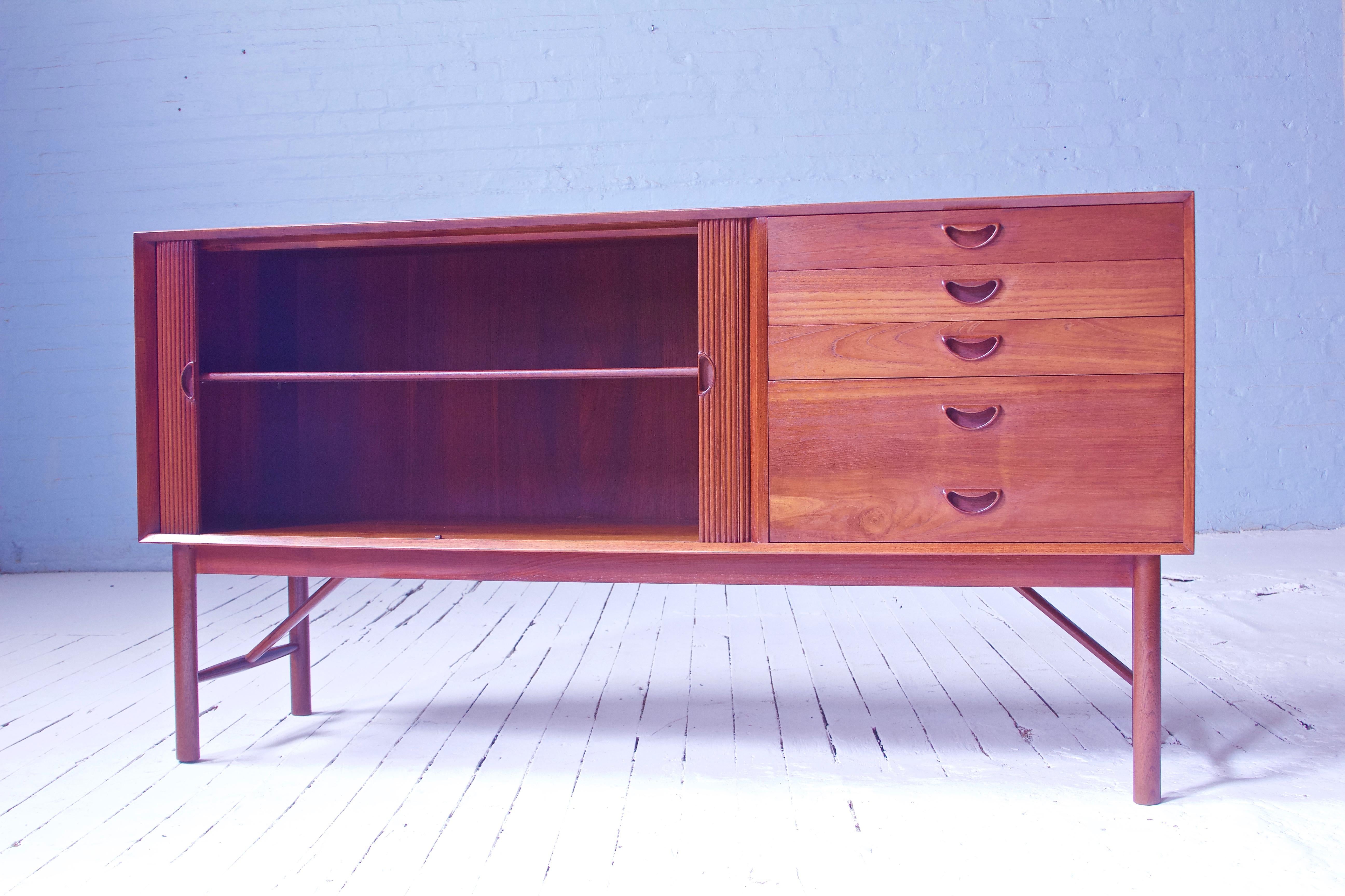 Scandinavian Modern Peter Hvidt & Orla Mølgaard Nielsen Tambour Sideboard in Teak, Denmark, 1958