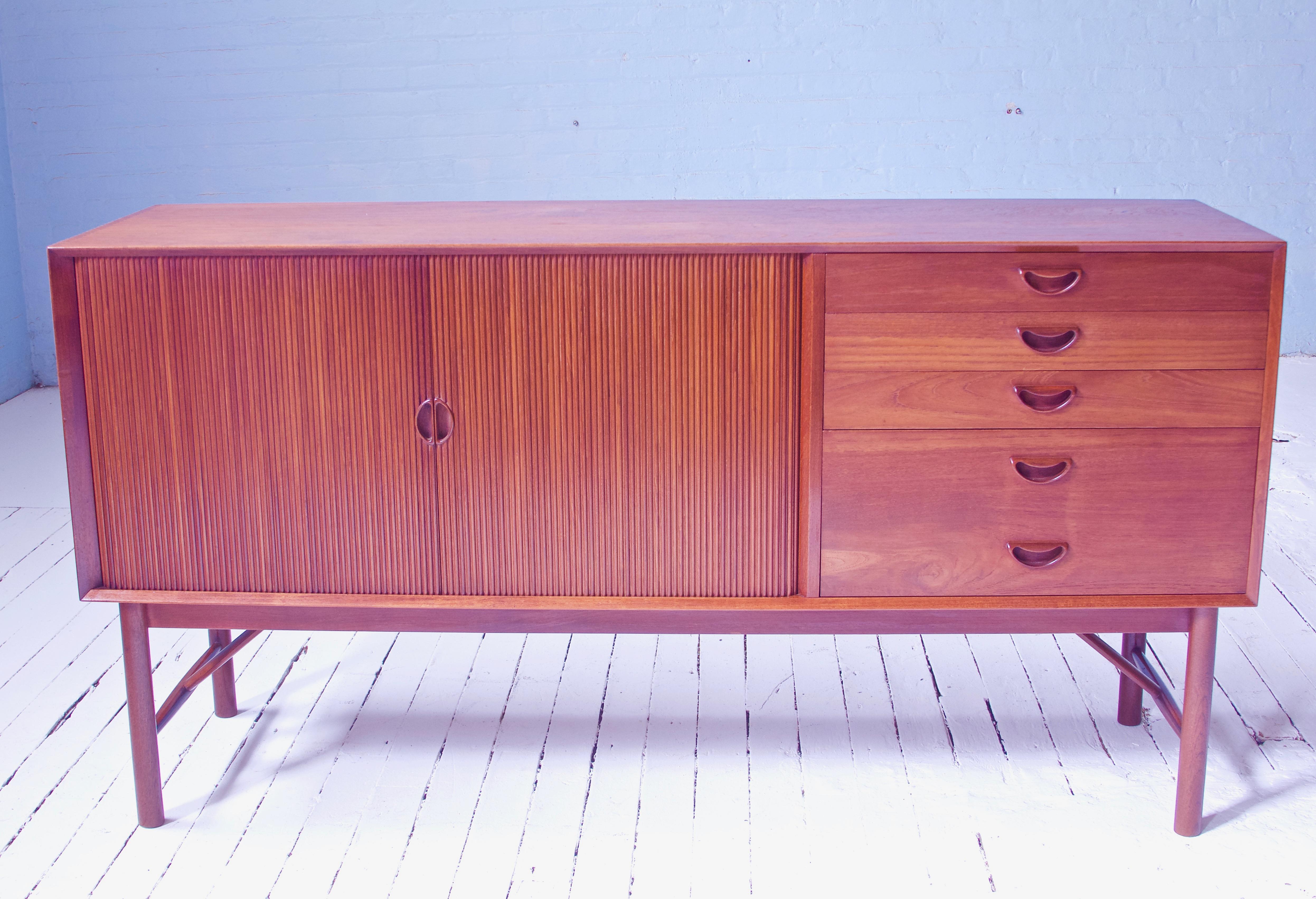 Metalwork Peter Hvidt & Orla Mølgaard Nielsen Tambour Sideboard in Teak, Denmark, 1958