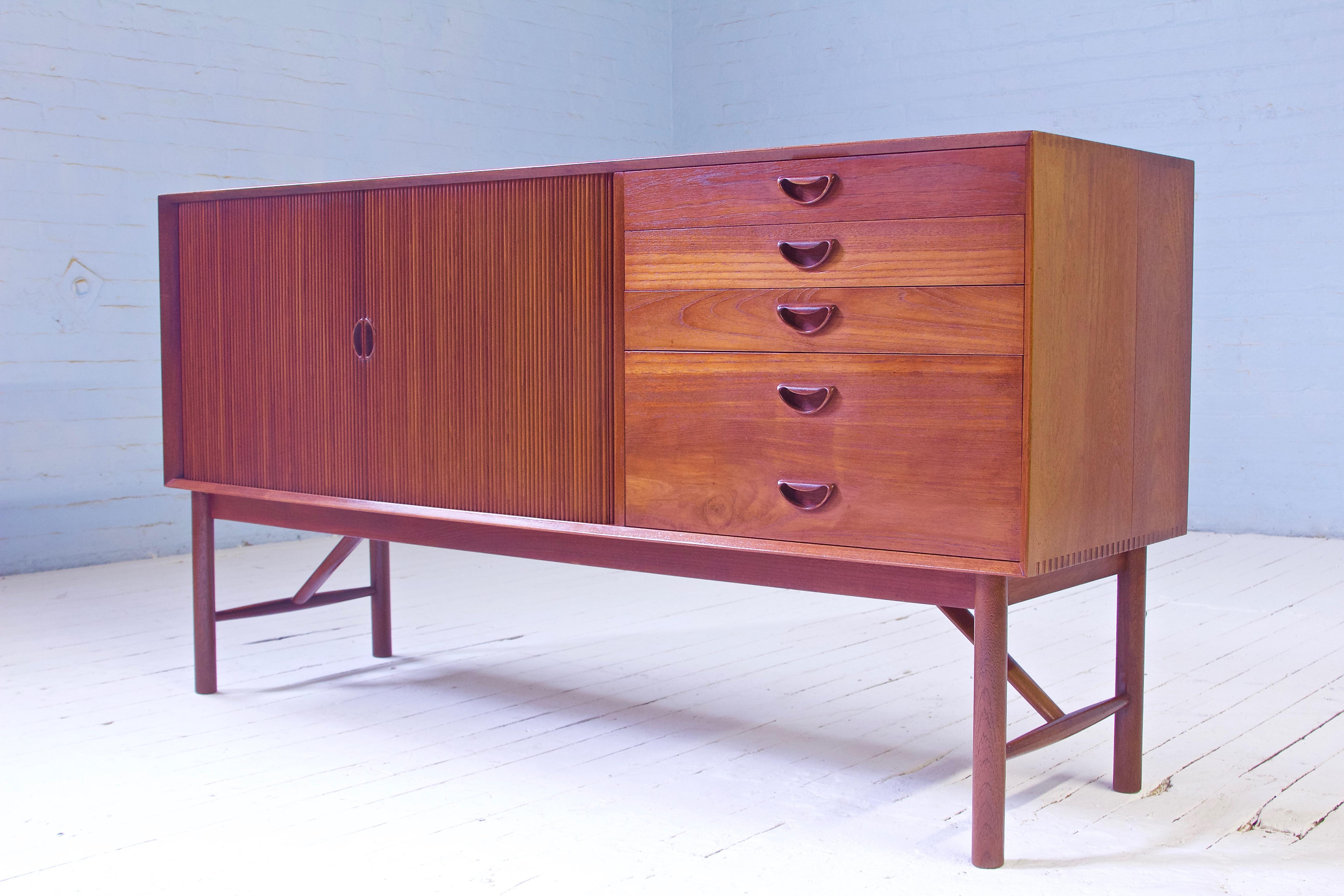 Mid-20th Century Peter Hvidt & Orla Mølgaard Nielsen Tambour Sideboard in Teak, Denmark, 1958