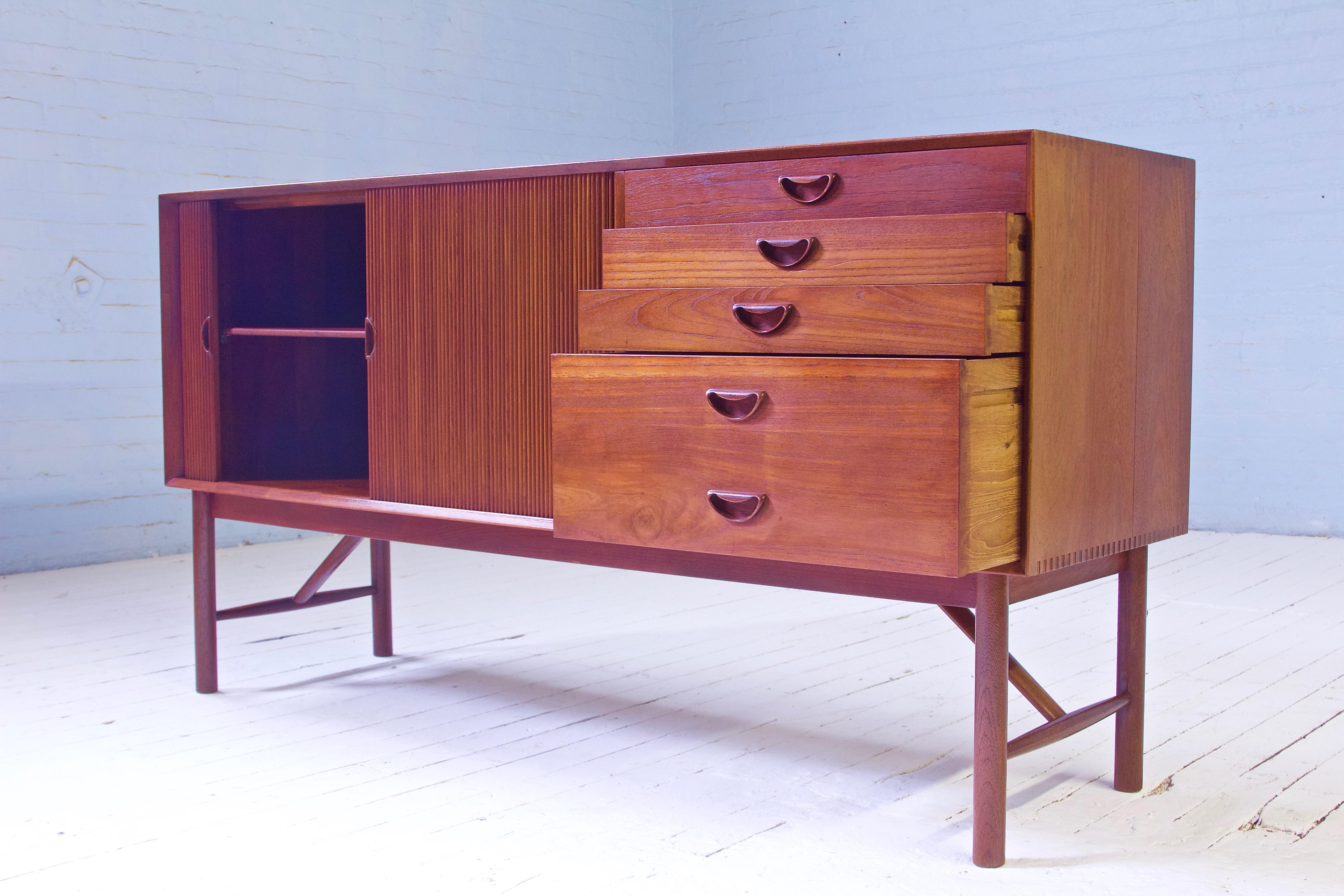 Brass Peter Hvidt & Orla Mølgaard Nielsen Tambour Sideboard in Teak, Denmark, 1958