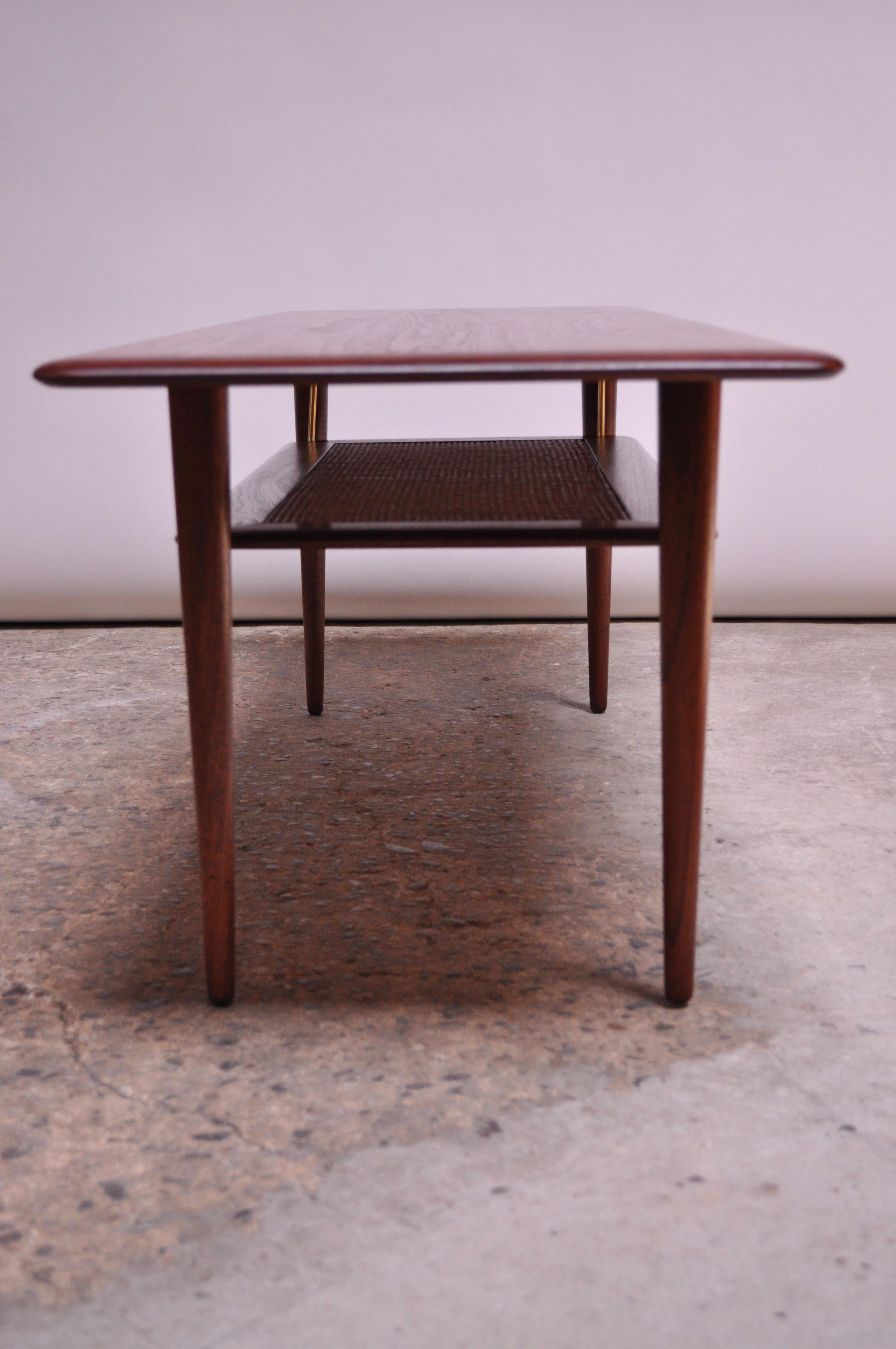 Peter Hvidt & Orla Mølgaard Nielsen Teak and Cane Coffee Table In Good Condition In Brooklyn, NY
