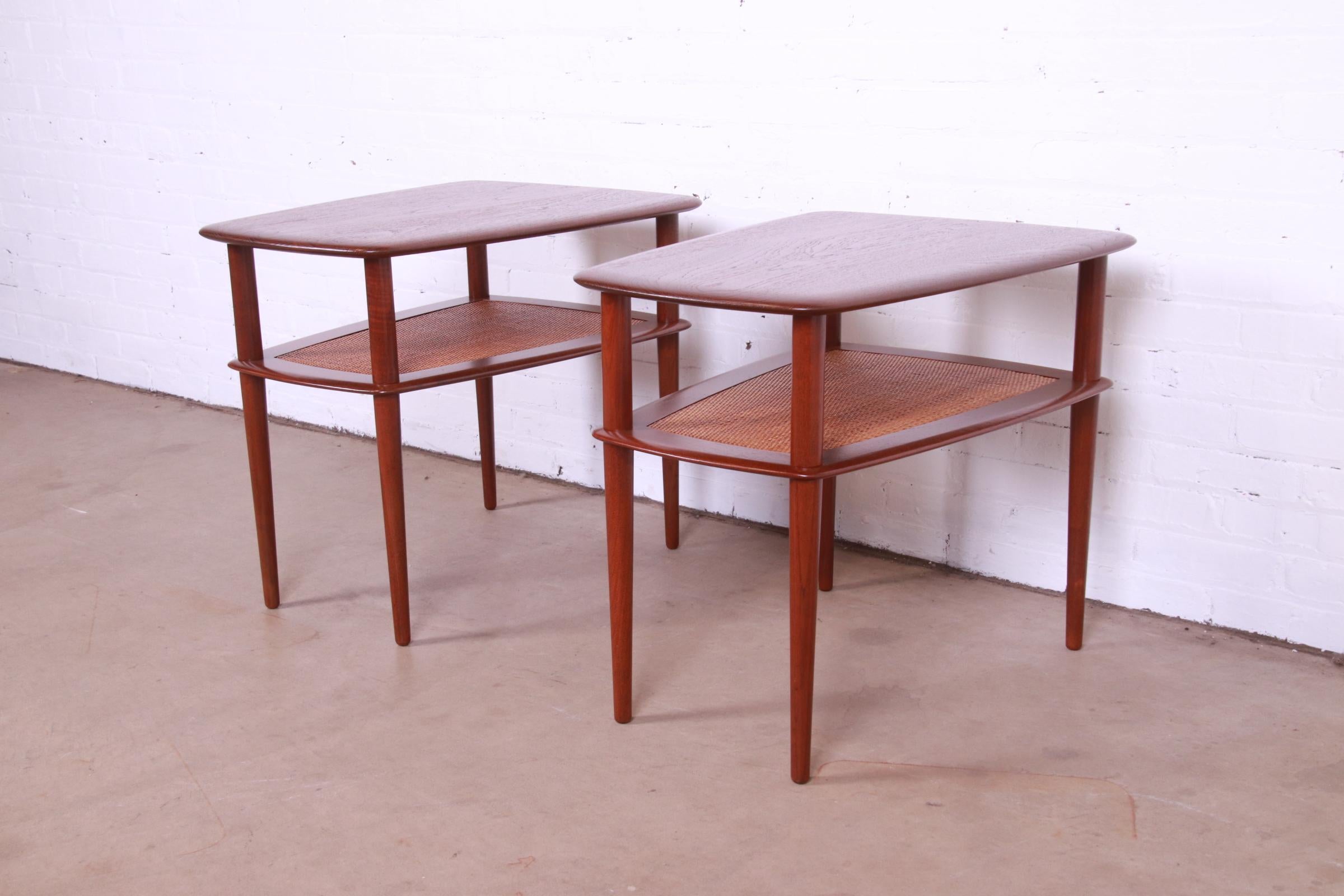 Scandinavian Modern Peter Hvidt & Orla Mølgaard-Nielsen Teak and Cane Side Tables, Newly Refinished
