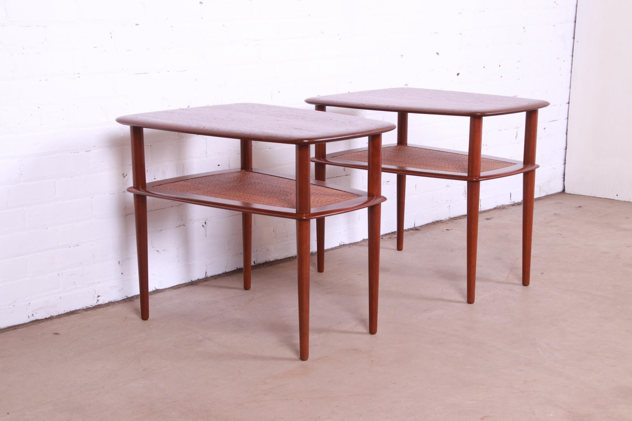Peter Hvidt & Orla Mølgaard-Nielsen Teak and Cane Side Tables, Newly Refinished 1