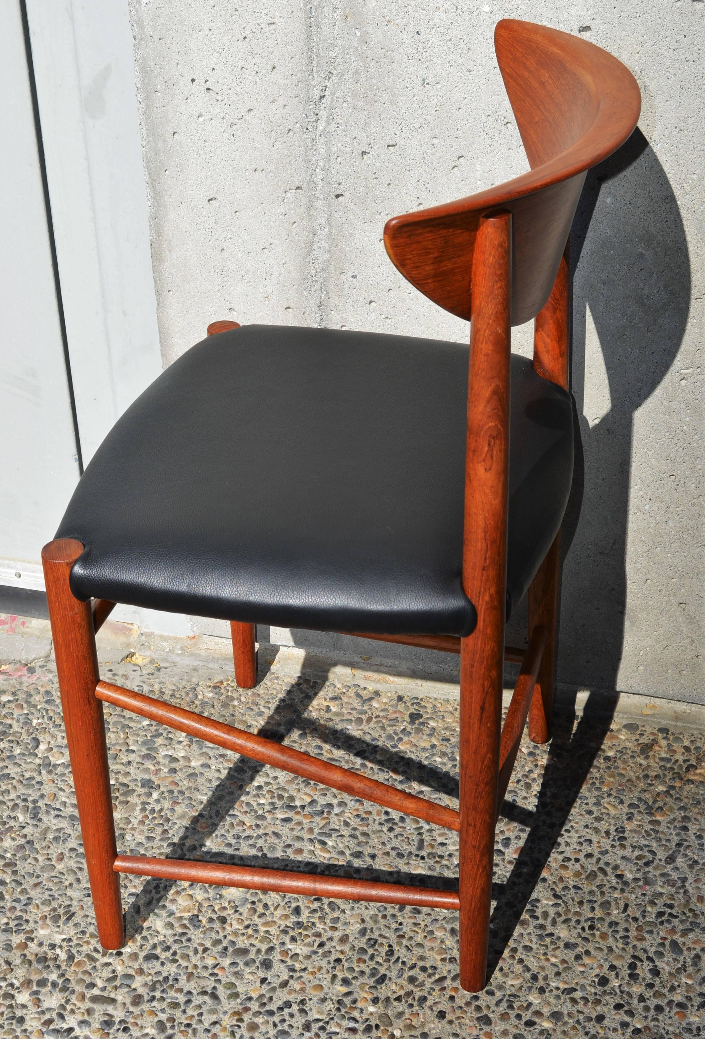 Peter Hvidt & Orla Mølgaard-Nielsen Teak Fold Back Desk Chair New Black Leather 5