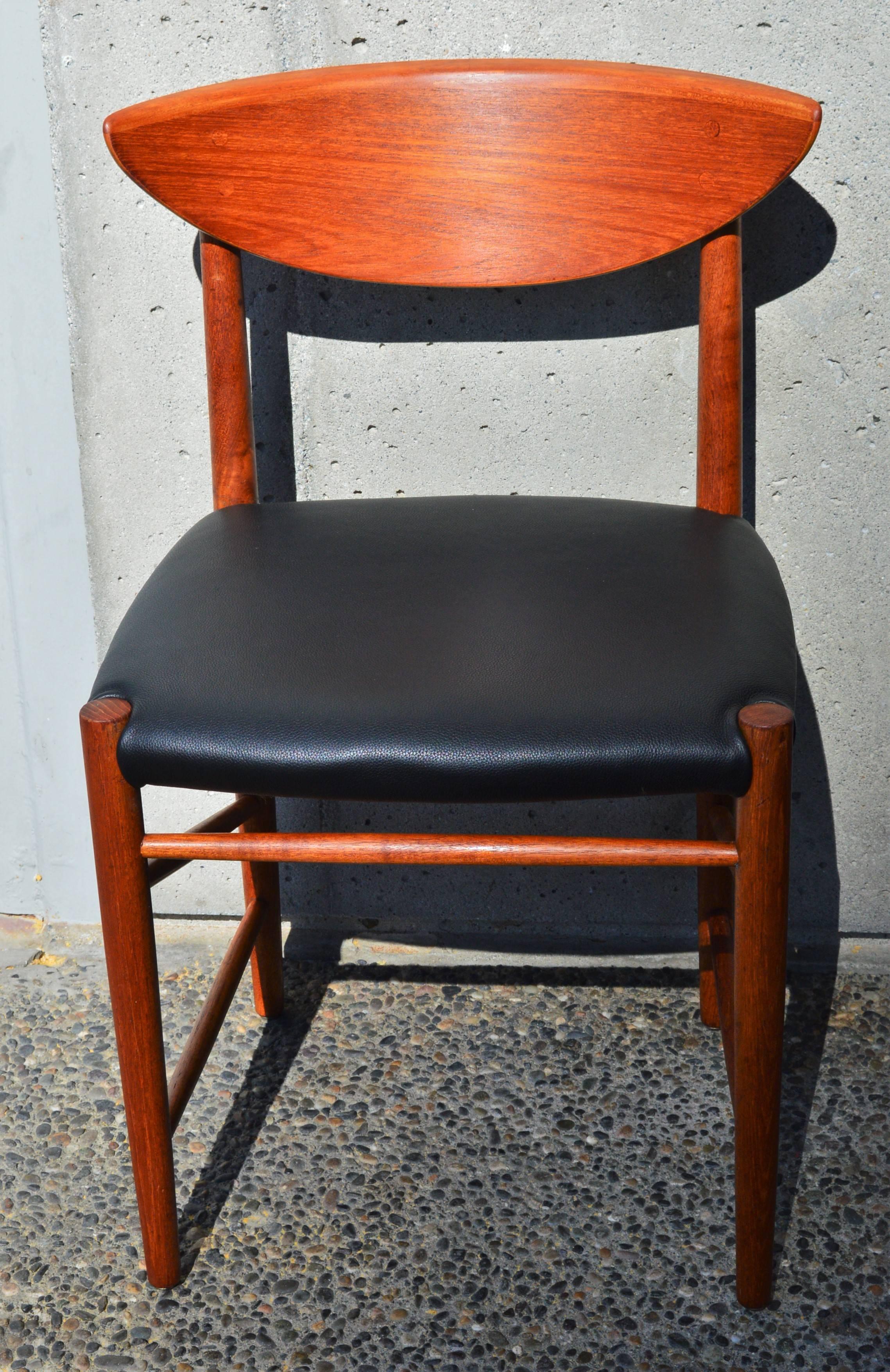Mid-Century Modern Peter Hvidt & Orla Mølgaard-Nielsen Teak Fold Back Desk Chair New Black Leather