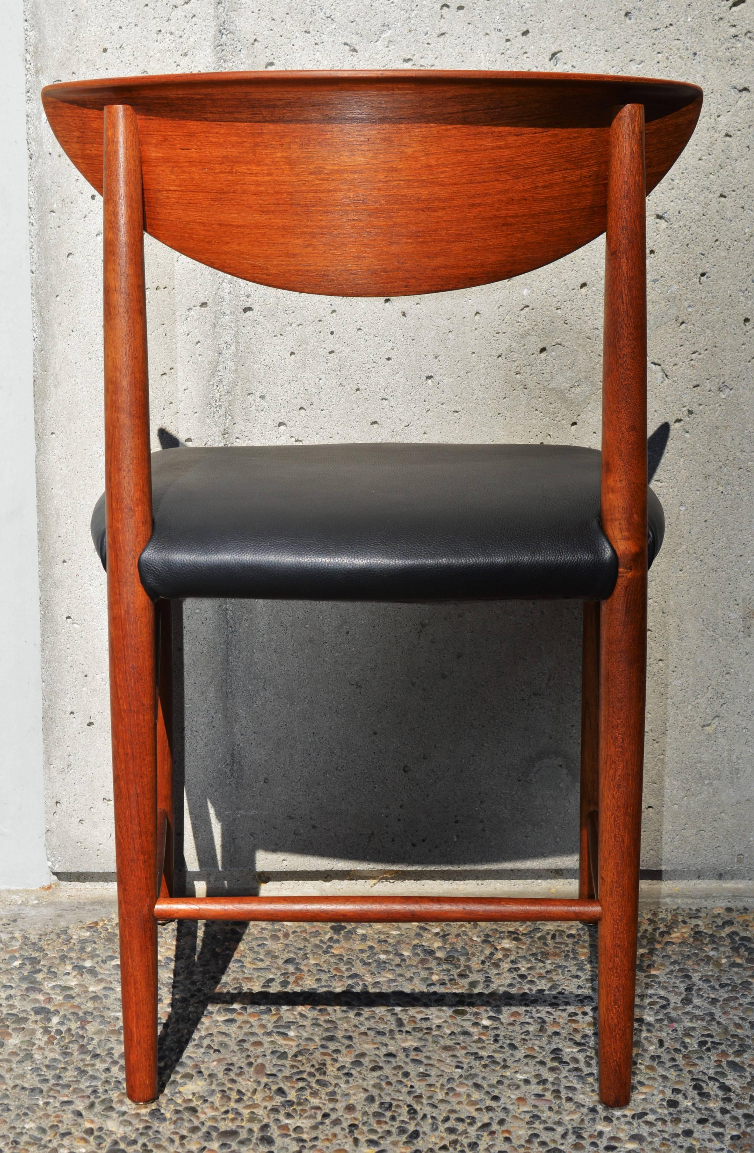 Peter Hvidt & Orla Mølgaard-Nielsen Teak Fold Back Desk Chair New Black Leather 3