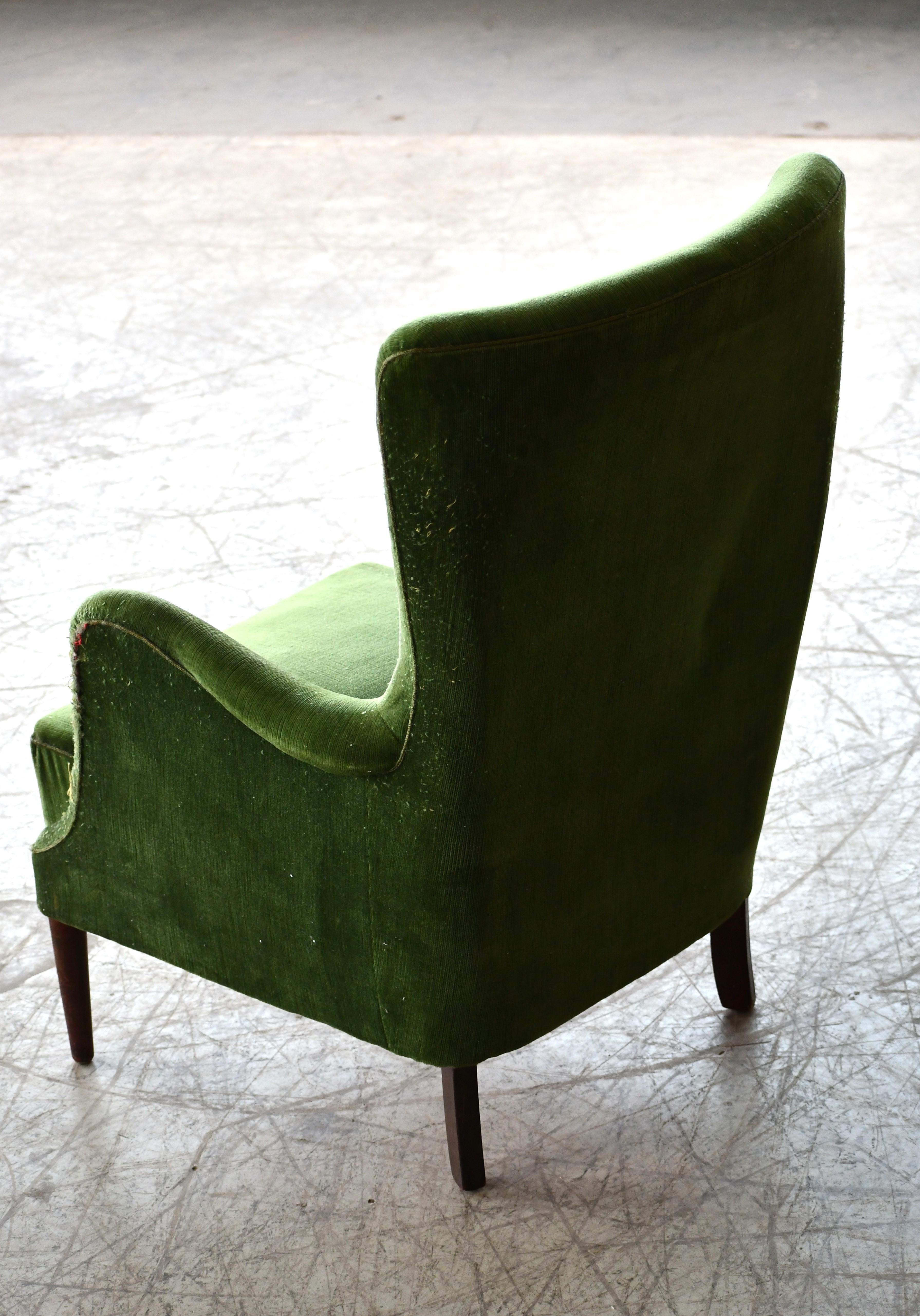 Mohair Peter Hvidt Orla Molgaard Classic Danish 1950s Lounge Chair For Sale