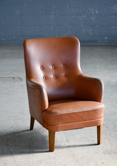 Peter Hvidt & Orla Molgaard Silla de salón clásica danesa de los años 50 en piel