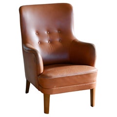 Fauteuil de salon danois classique en cuir des années 1950 de Peter Hvidt & Orla Molgaard