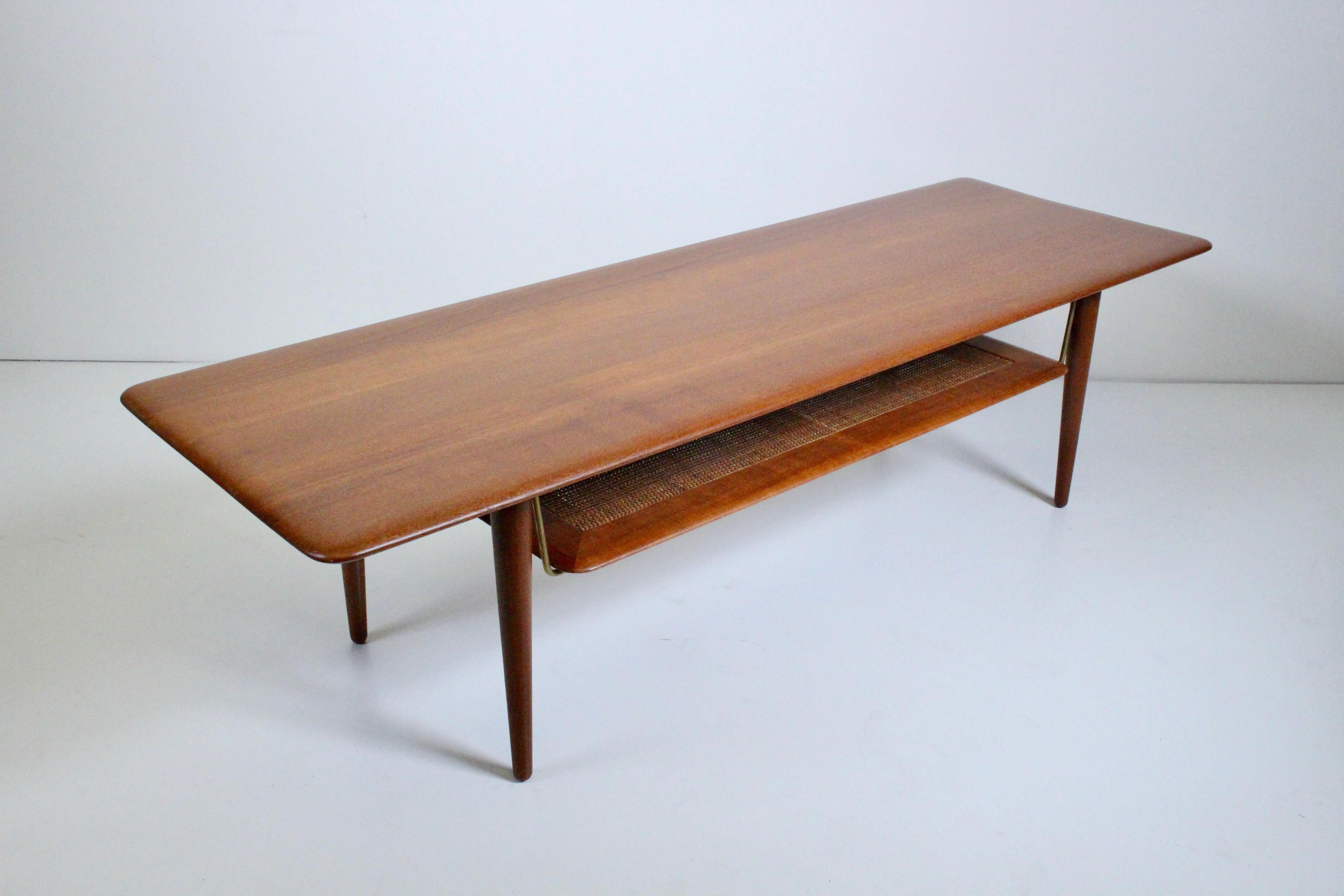 Danish Peter Hvidt & Orla Molgaard for France & Sons Teak & Cane Coffee Table, 1950's