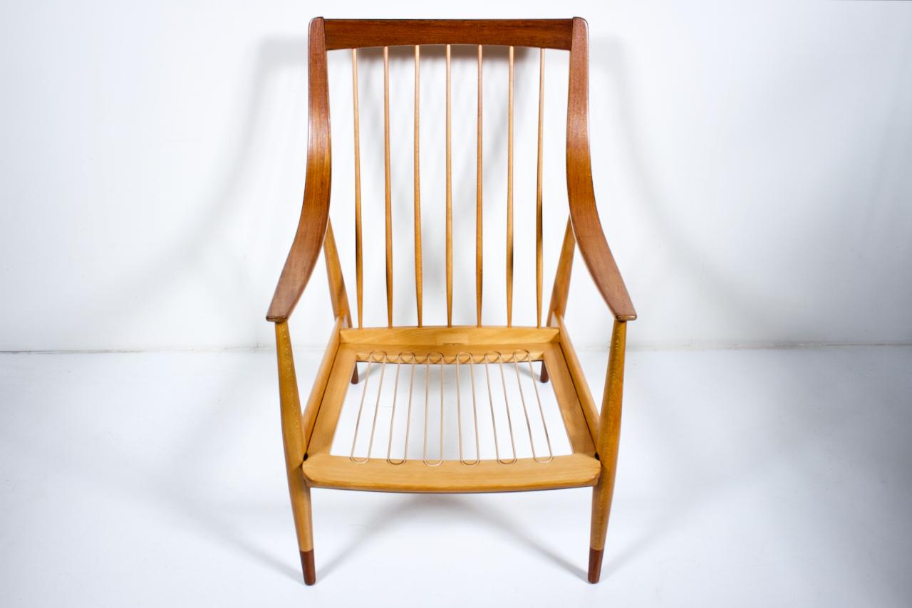 Peter Hvidt, Orla Molgaard France & Daverhosen Beech Teak High Back Lounge Chair For Sale 5