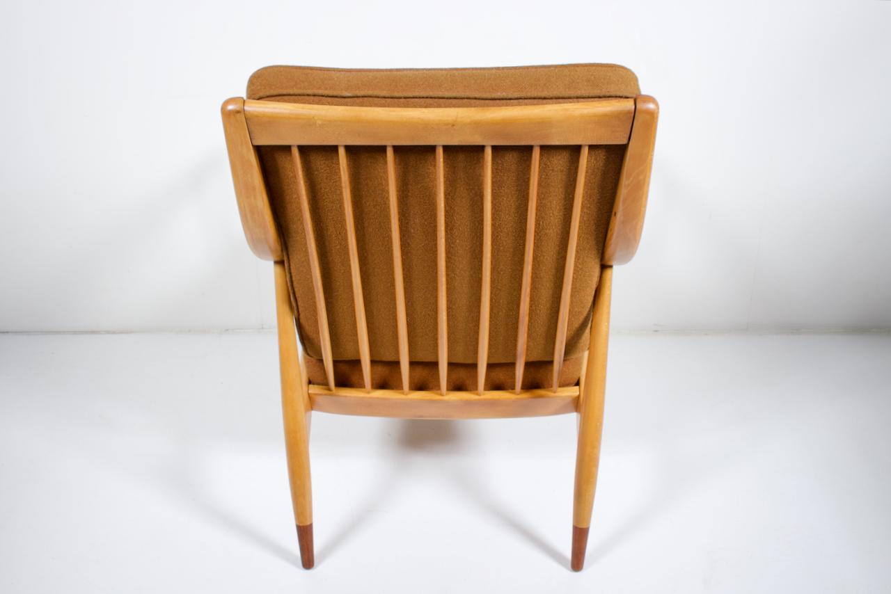 Fabric Peter Hvidt, Orla Molgaard France & Daverhosen Beech Teak High Back Lounge Chair For Sale