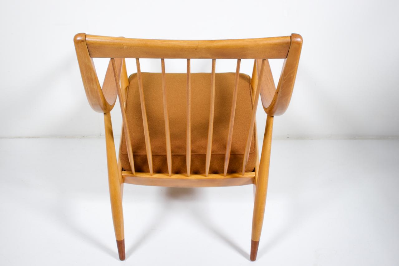 Peter Hvidt, Orla Molgaard France & Daverhosen Beech Teak High Back Lounge Chair For Sale 1