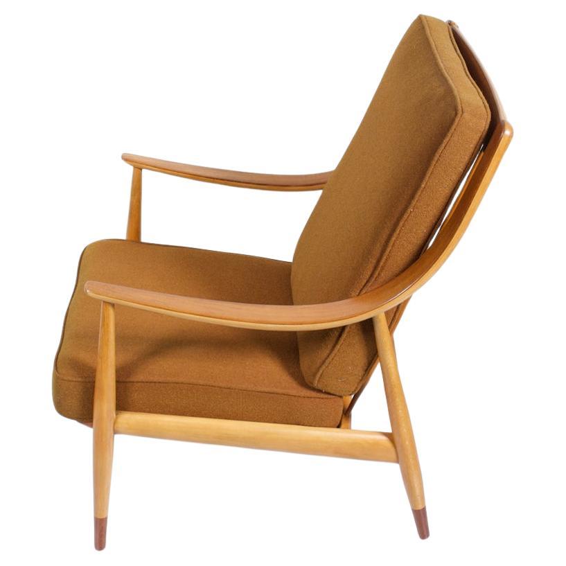Peter Hvidt, Orla Molgaard France & Daverhosen Beech Teak High Back Lounge Chair For Sale