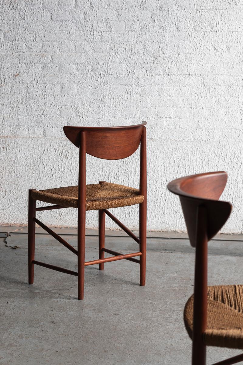 Papercord Peter Hvidt & Orla Molgaard Nielsen 2x Side Chair 'Model 316', Denmark, 1950s