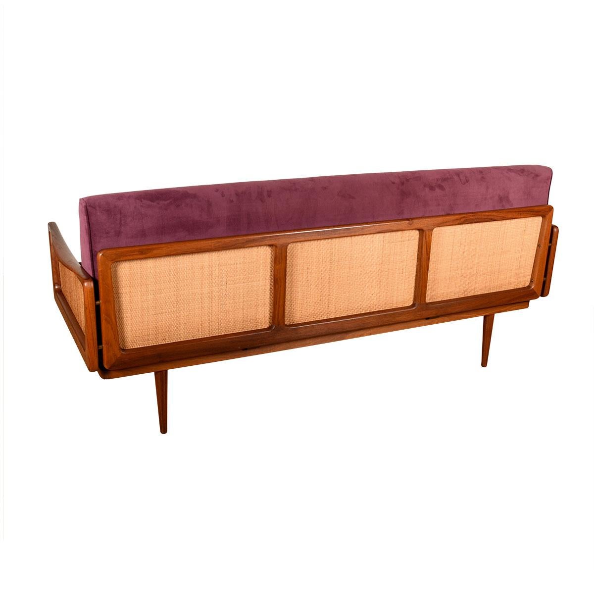 Peter Hvidt + Orla Molgaard-Nielsen Danish Teak Frame Purple Sofa w. Caned Back In Good Condition In Kensington, MD