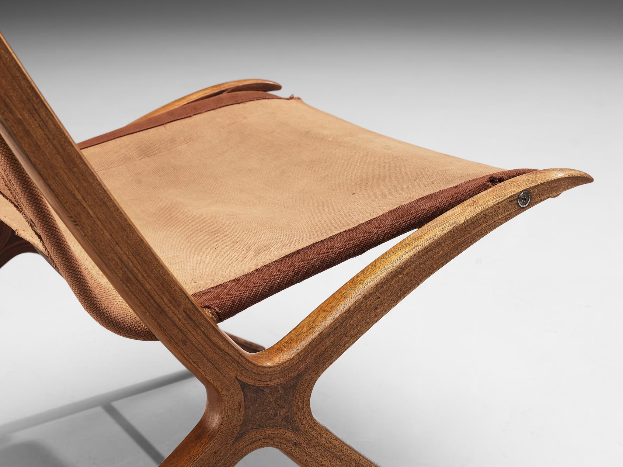 Mid-20th Century Peter Hvidt & Orla Molgaard Nielsen 'X' Chair in Cognac Brown Canvas For Sale
