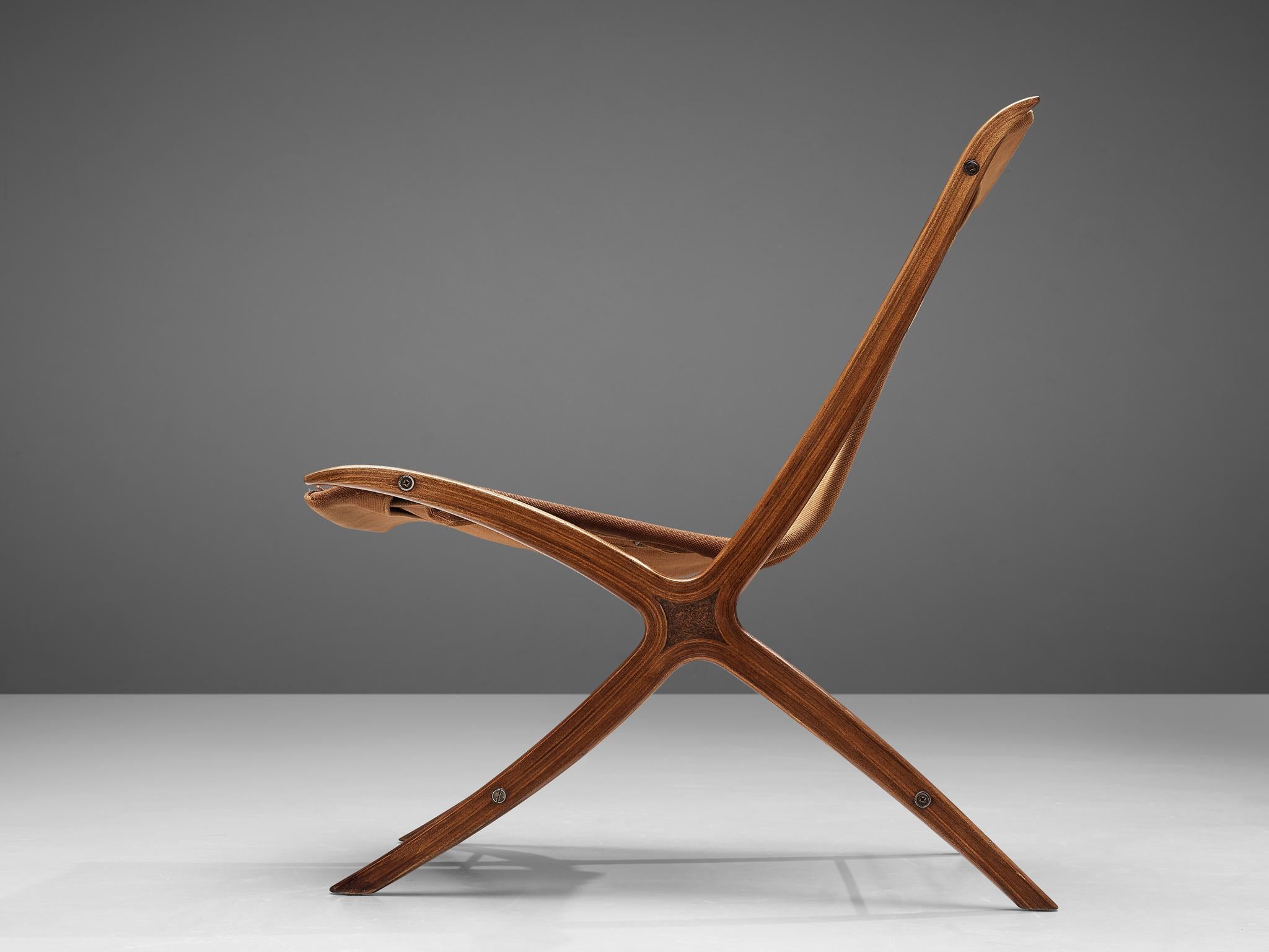 Metal Peter Hvidt & Orla Molgaard Nielsen 'X' Chair in Cognac Brown Canvas For Sale