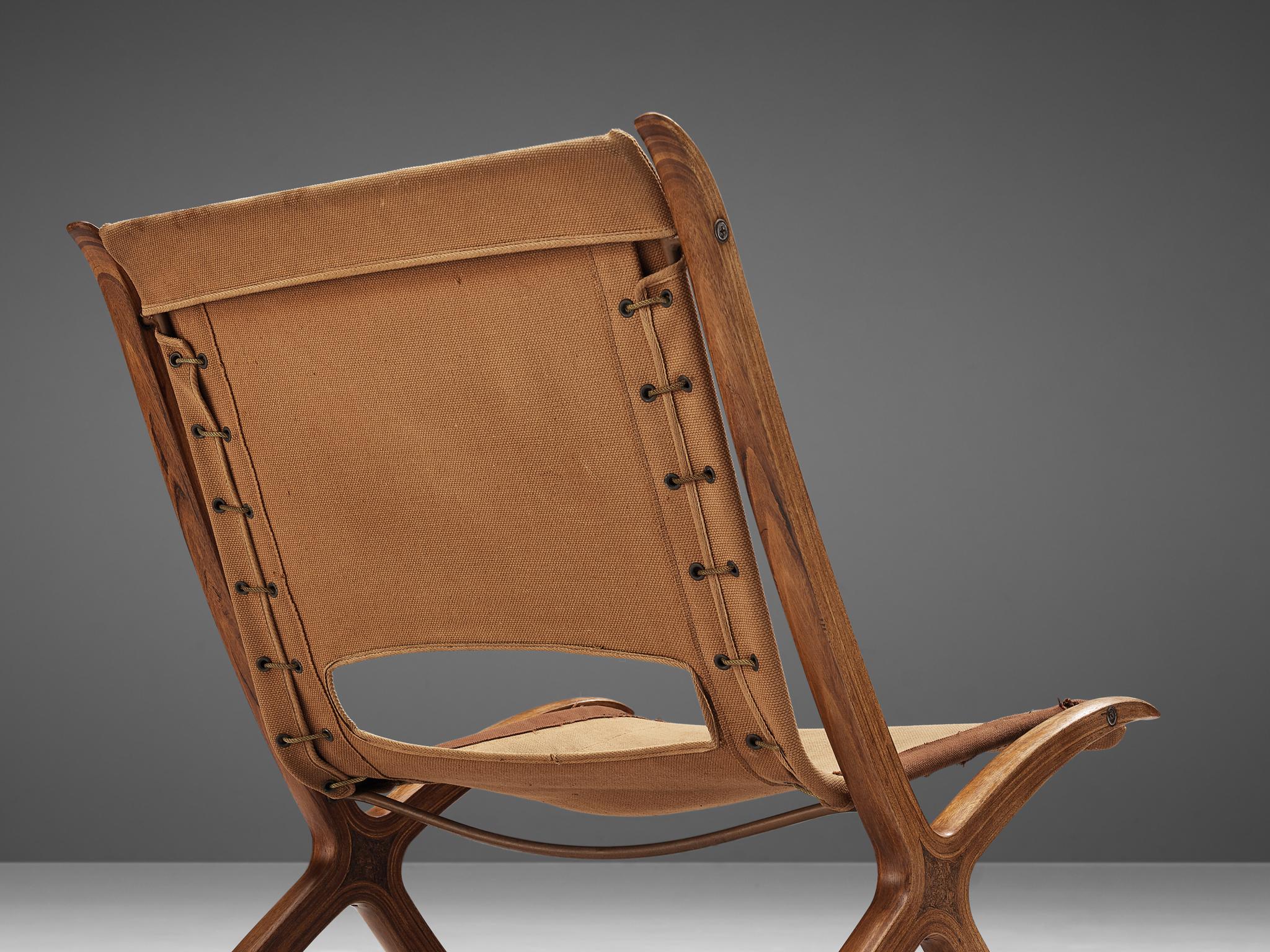 Peter Hvidt & Orla Molgaard Nielsen 'X' Chair in Cognac Brown Canvas For Sale 1
