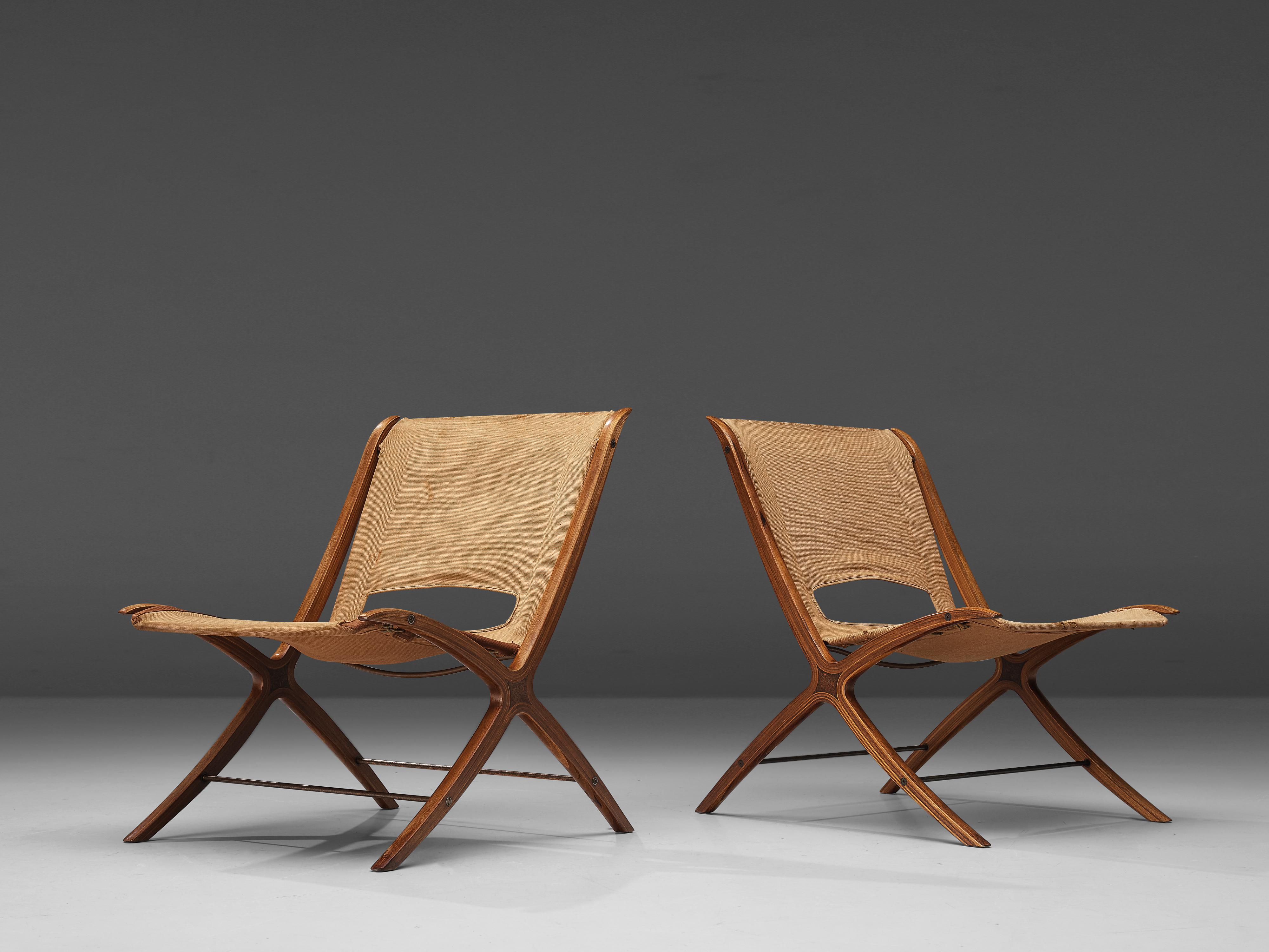 Chaise « X » de Peter Hvidt & Orla Molgaard Nielsen en toile marron cognac en vente 2