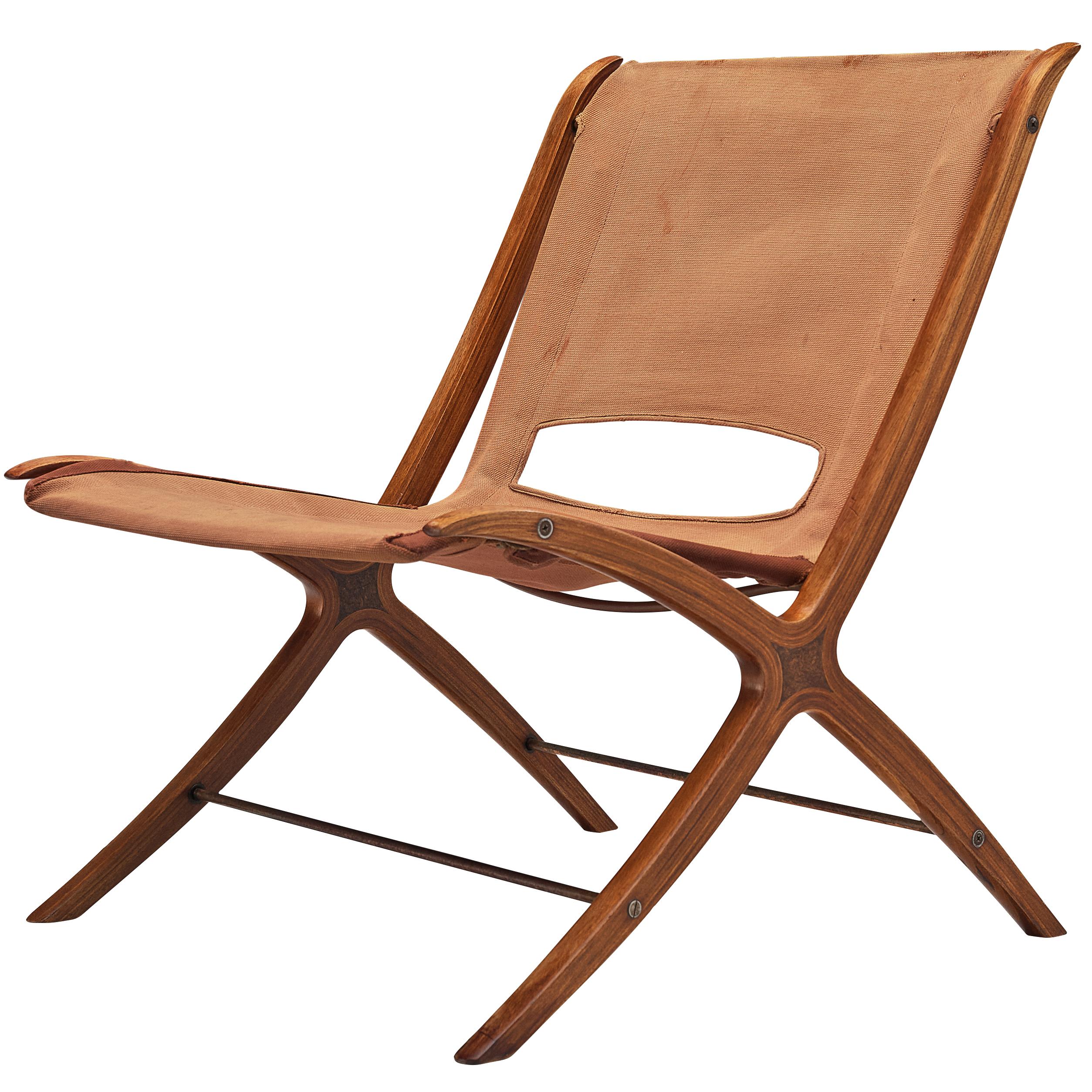 Peter Hvidt & Orla Molgaard Nielsen 'X' Chair in Cognac Brown Canvas For Sale