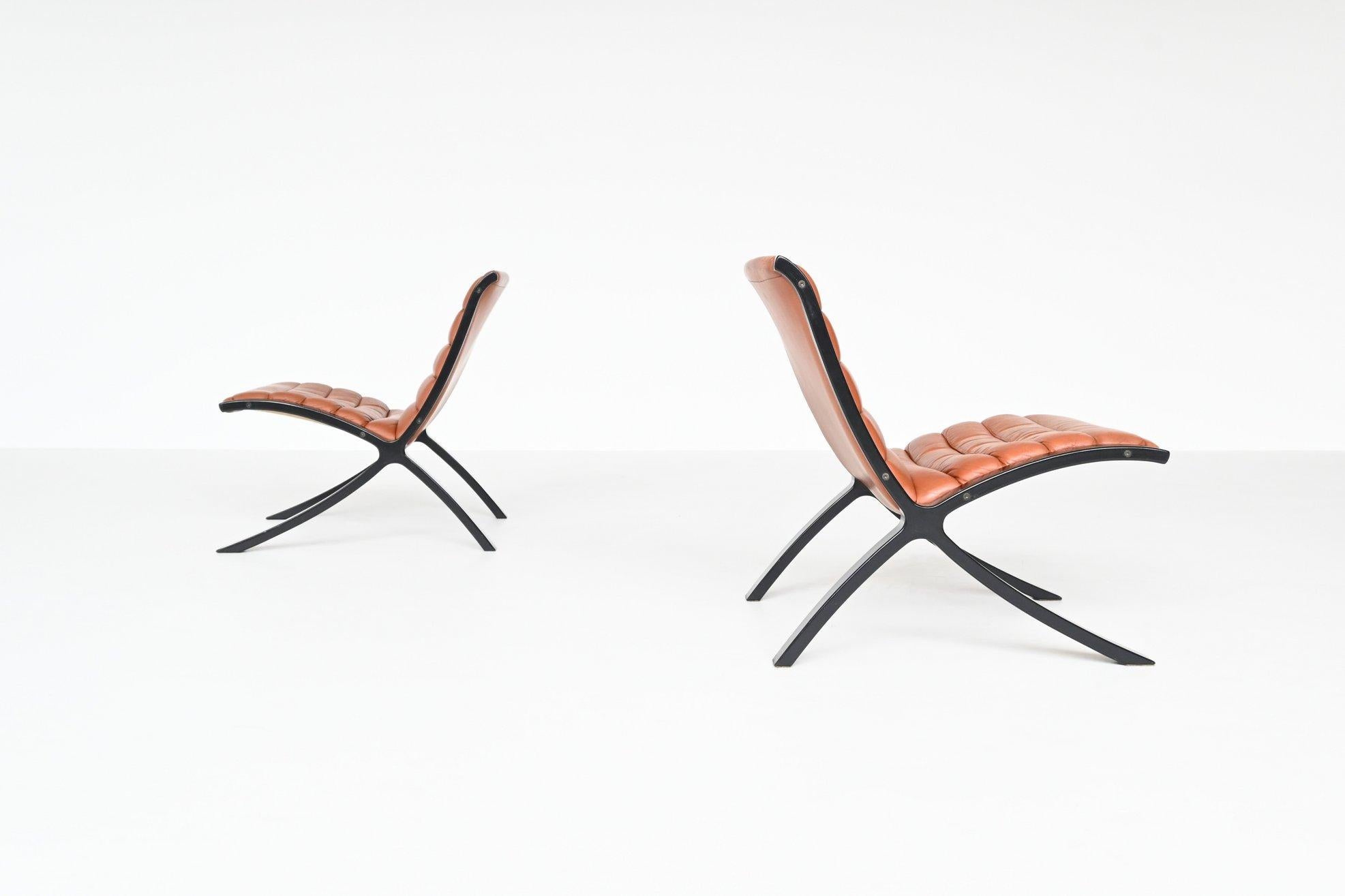 Leather Peter Hvidt & Orla Molgaard-Nielsen X-Chairs Fritz Hansen, Denmark, 1979