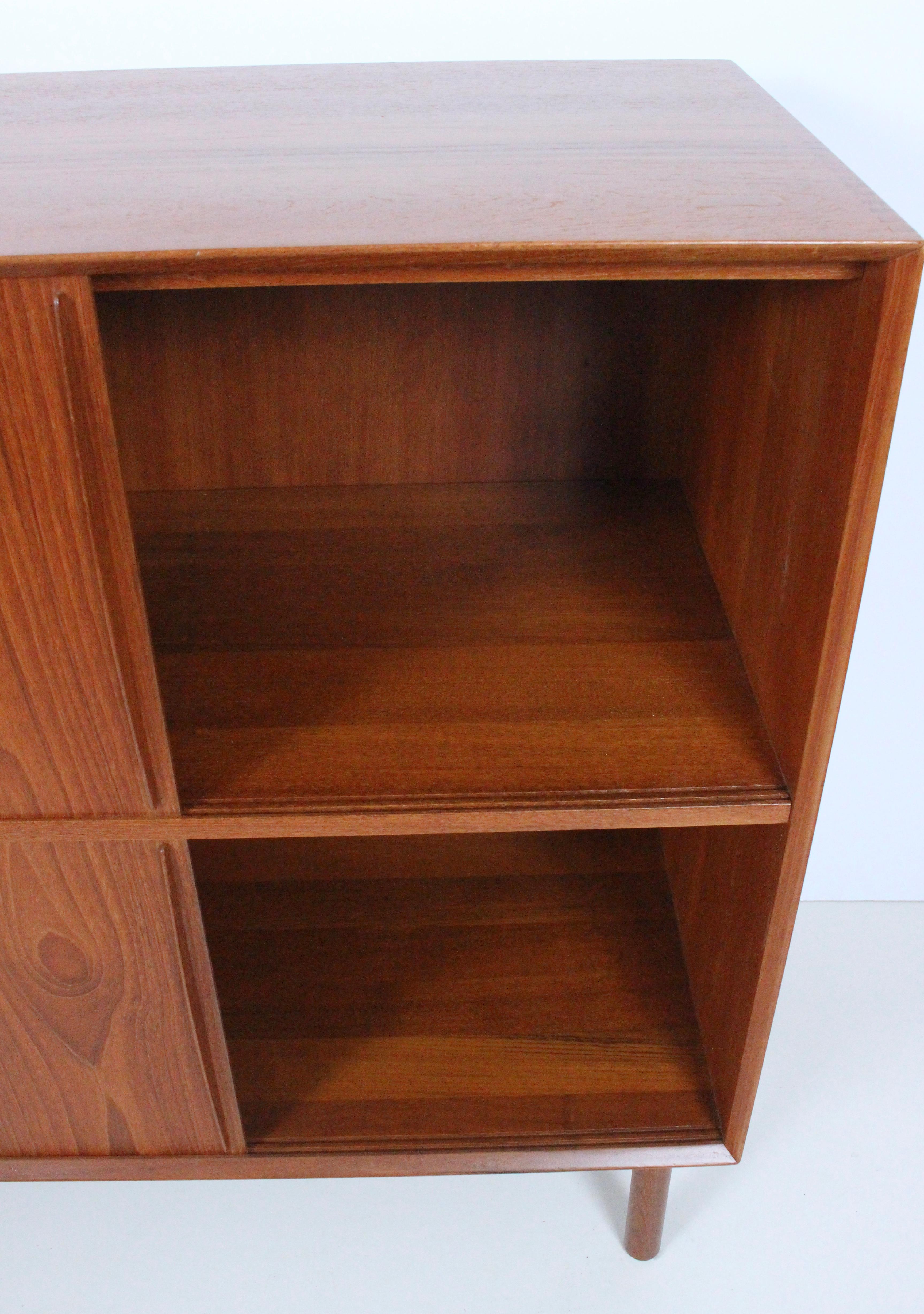 Stained Peter Hvidt & Orla Molgaard Two Tier Teak Cabinet with Sliding Doors For Sale