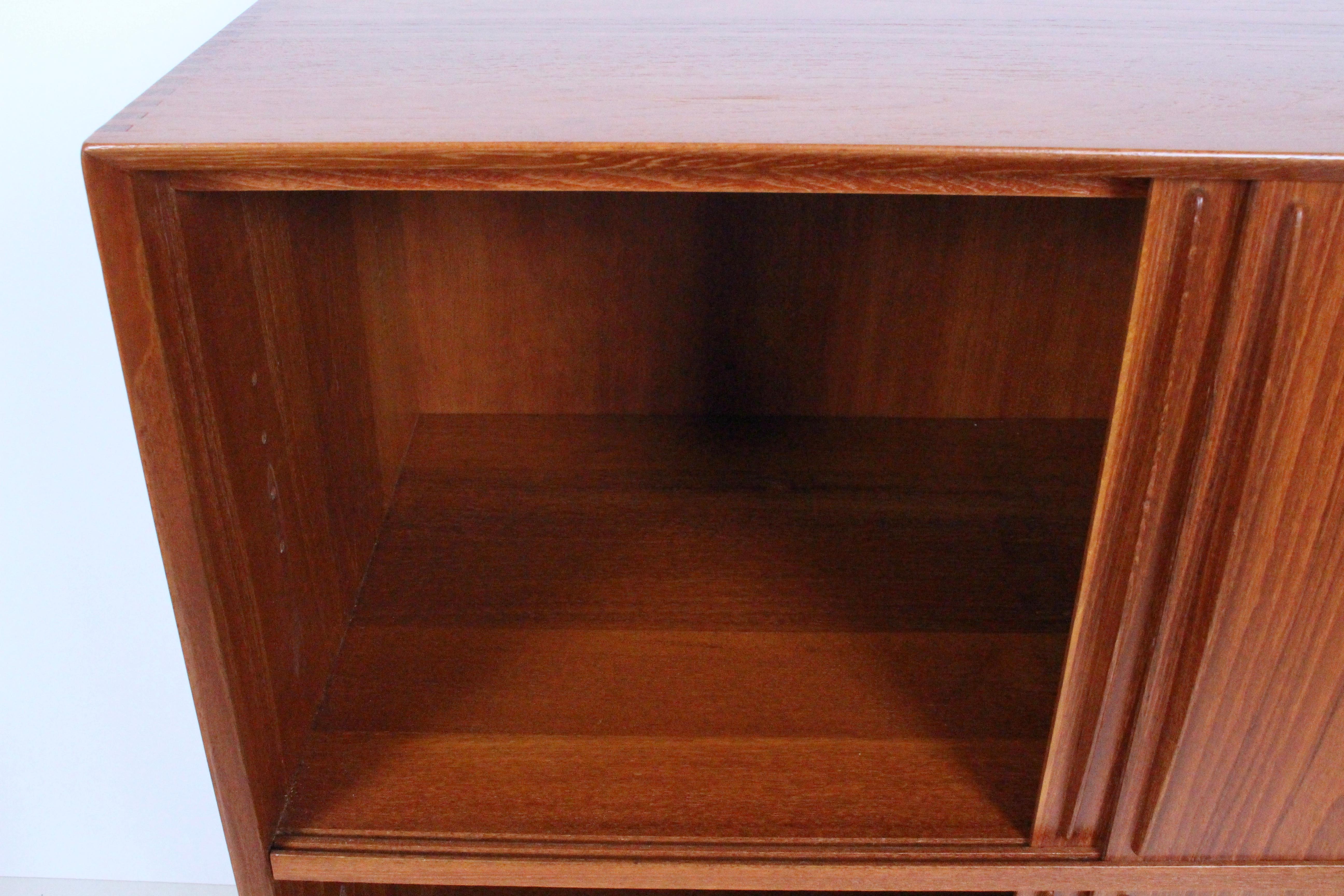 Peter Hvidt & Orla Molgaard Two Tier Teak Cabinet with Sliding Doors In Good Condition For Sale In Bainbridge, NY