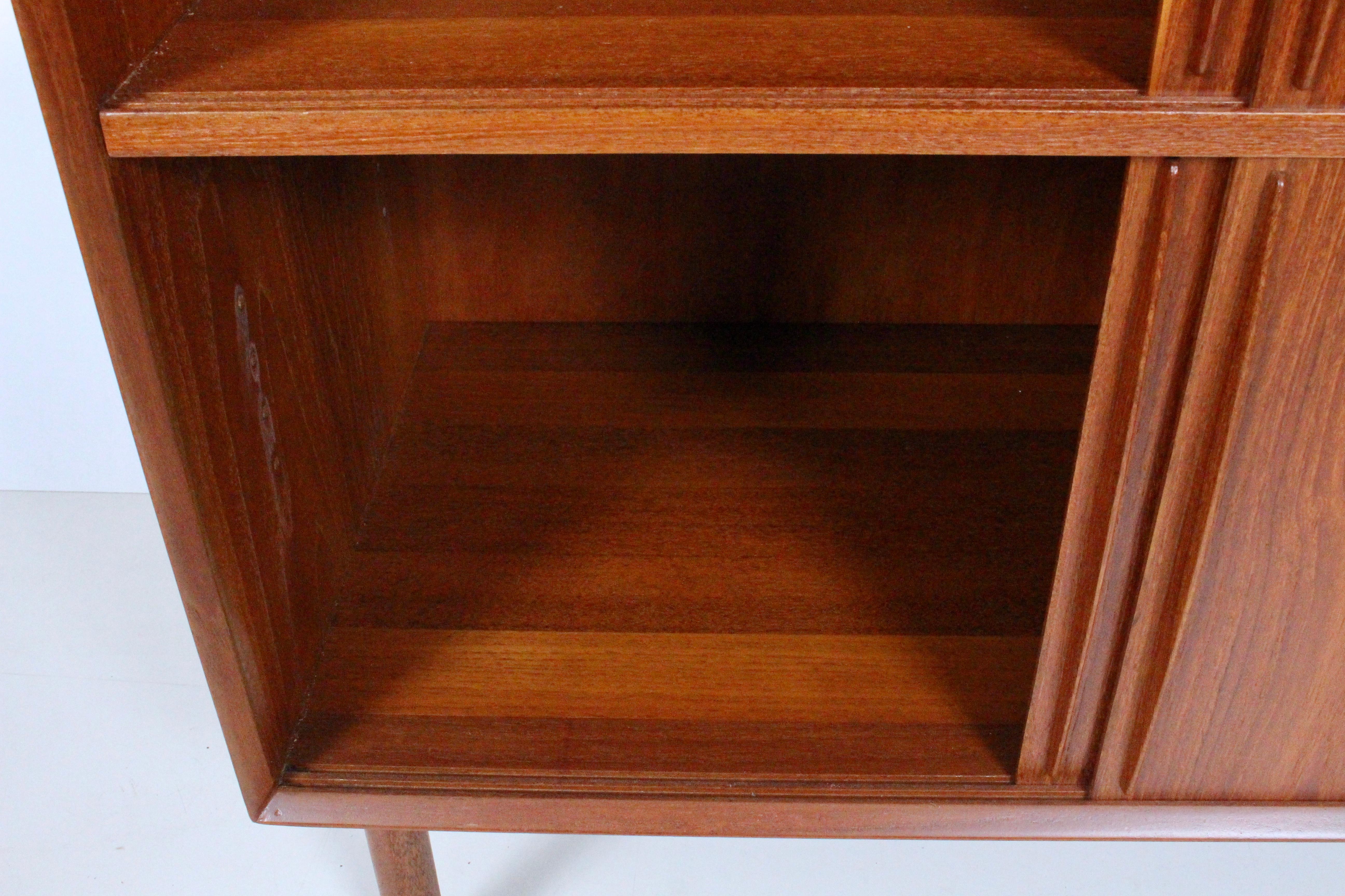 Mid-20th Century Peter Hvidt & Orla Molgaard Two Tier Teak Cabinet with Sliding Doors For Sale