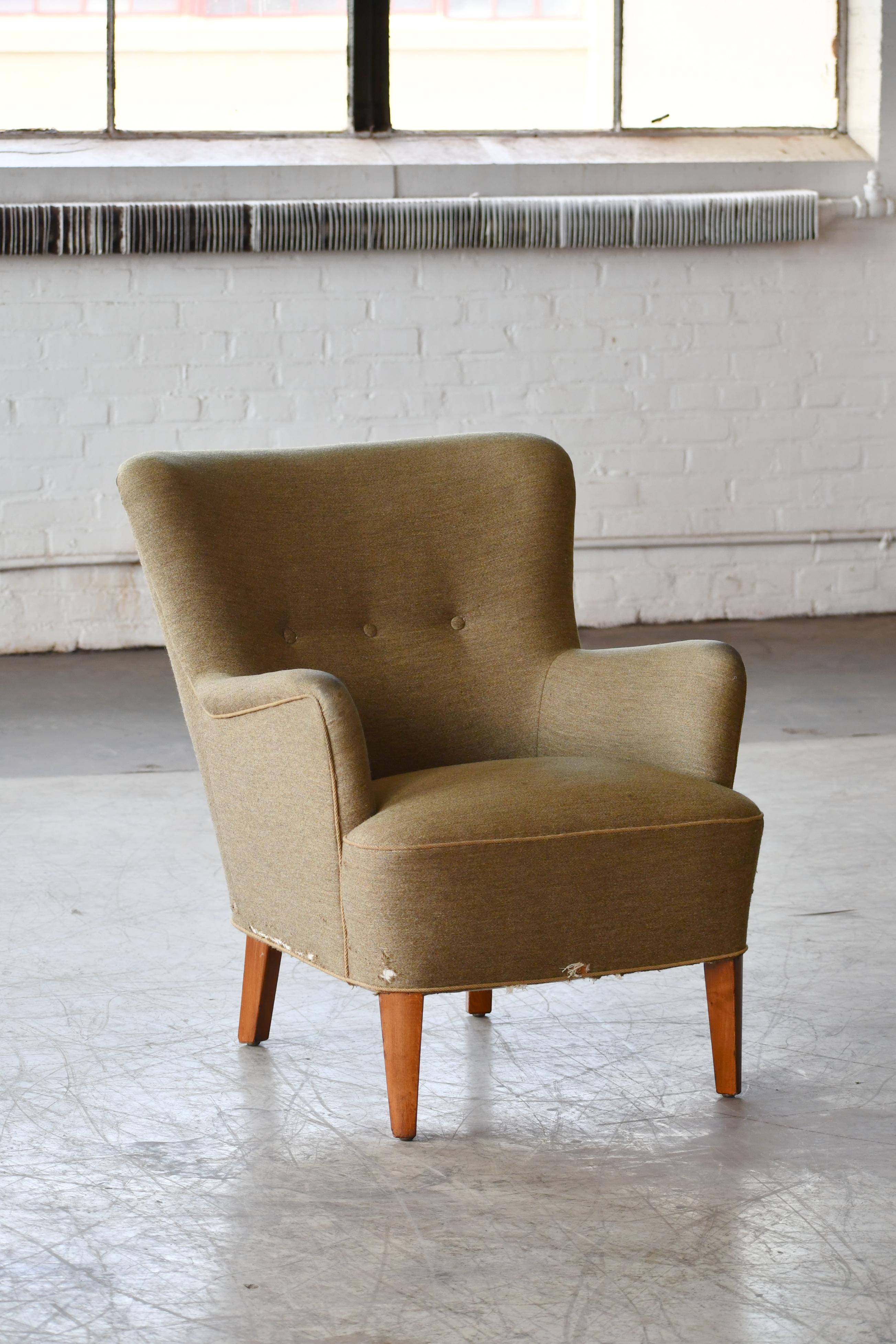 Mohair Peter Hvidt Orla Molgaard Style Classic Danish 1950s Lounge Chair