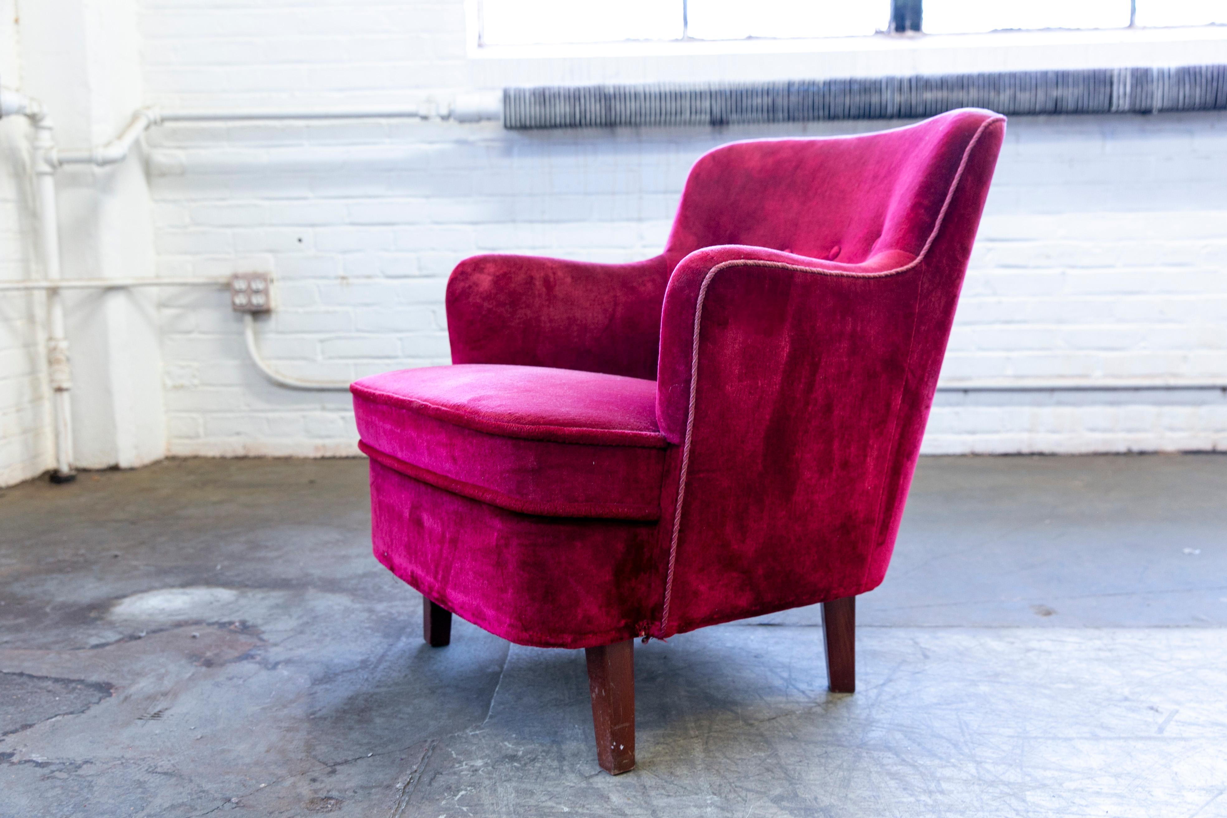 Mohair Peter Hvidt Orla Molgaard Style Classic Danish 1950s Lounge Chair