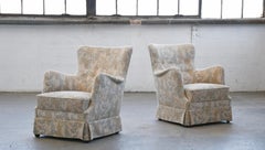 Peter Hvidt Pair of 1950s Lounge Chairs in Floral Fabric and Skirts