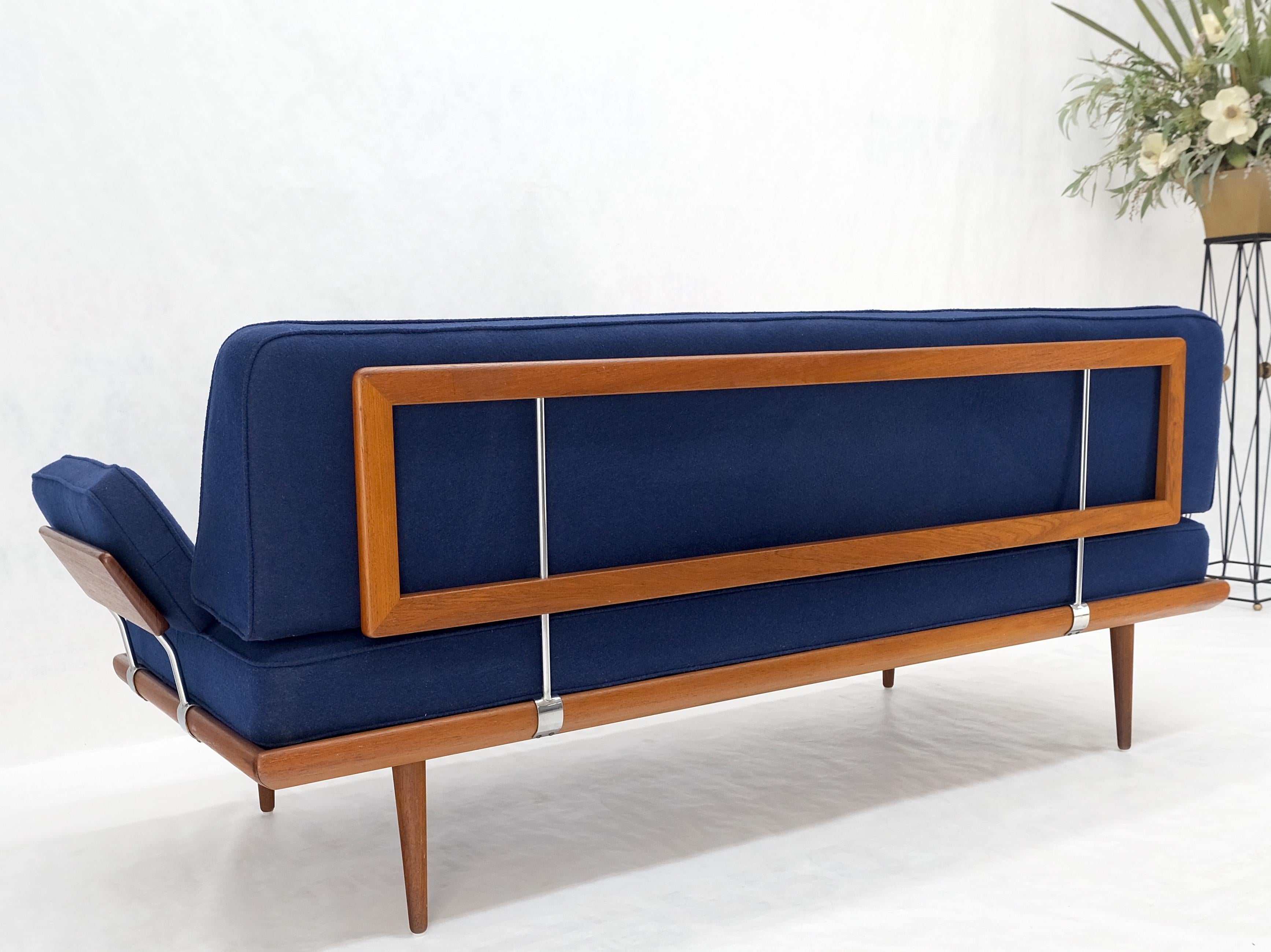 Peter Hvidt Solid Teak Sofa New Blue Wool Upholstery Original Springs Mint! For Sale 12