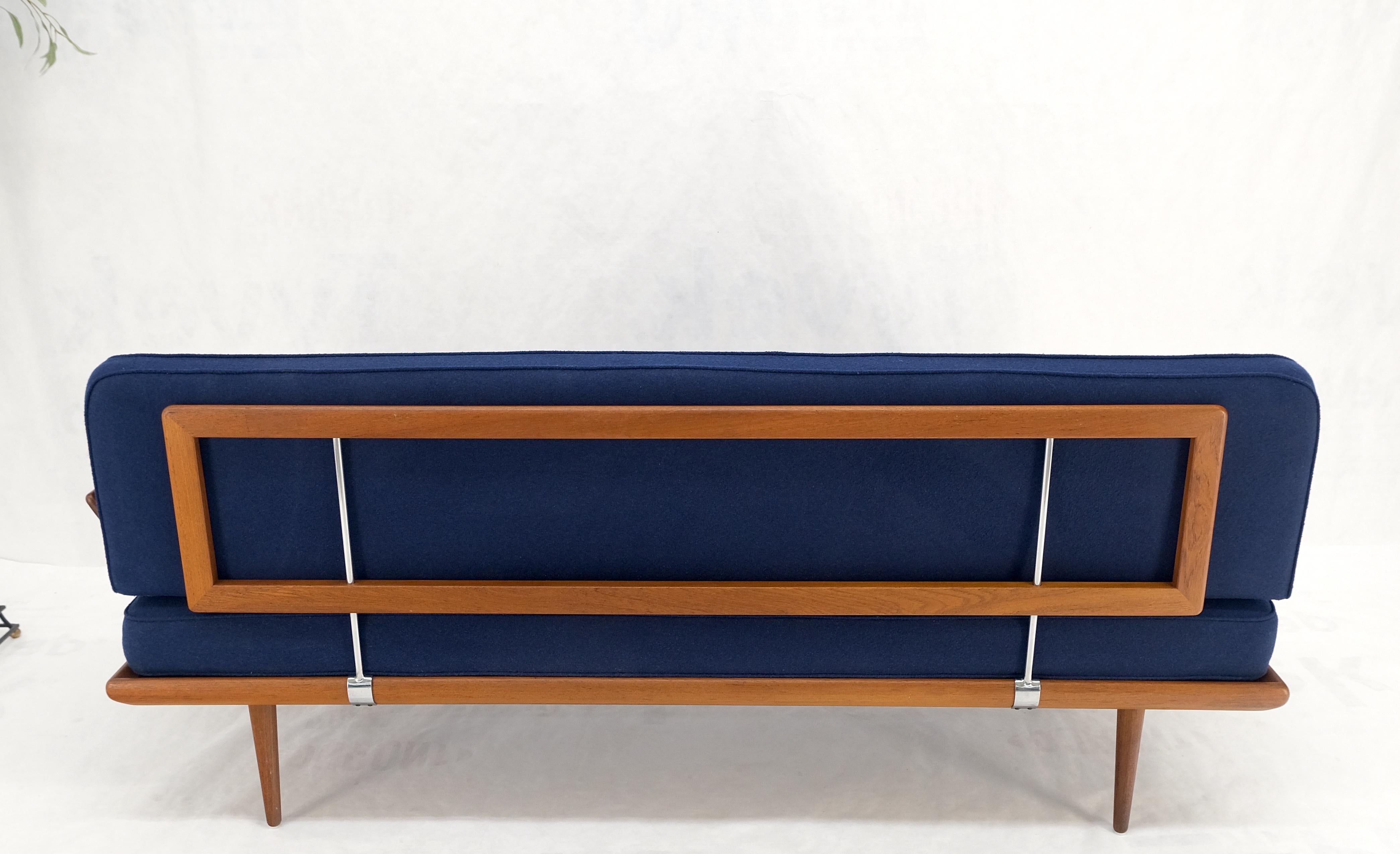 Peter Hvidt solid teak sofa new blue wool upholstery original springs mint!
Professionally reupholsted with original springs intact.