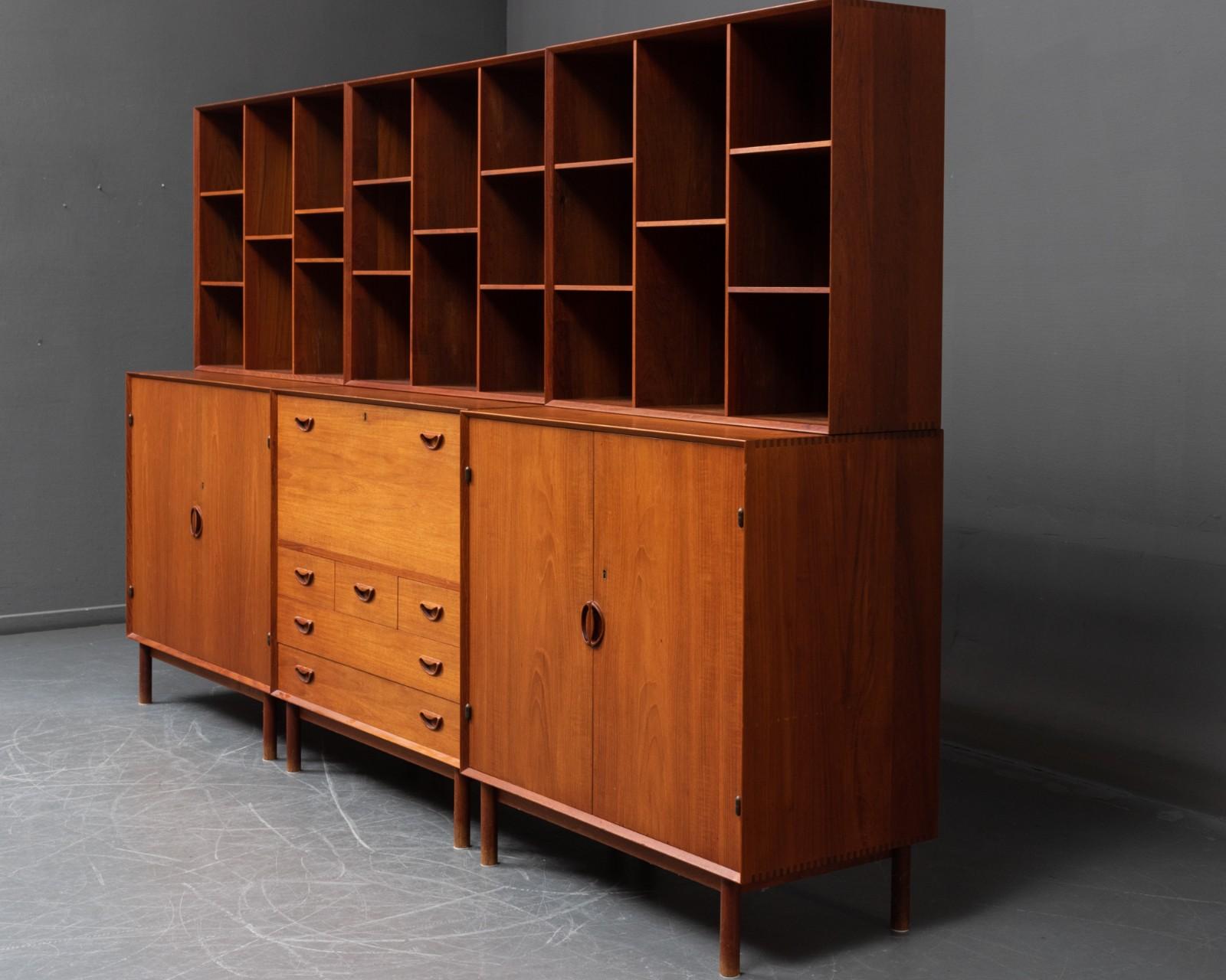 Danish Peter Hvidt Solid Teak Three Bay Modular Bookcase or Wall Unit by Soborg