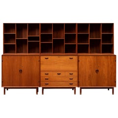 Peter Hvidt Solid Teak Three Bay Modular Bookcase or Wall Unit by Soborg