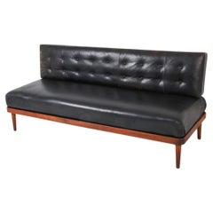 Peter Hvidt Style Danish Teak and Leather Daybed, Circa 1950s