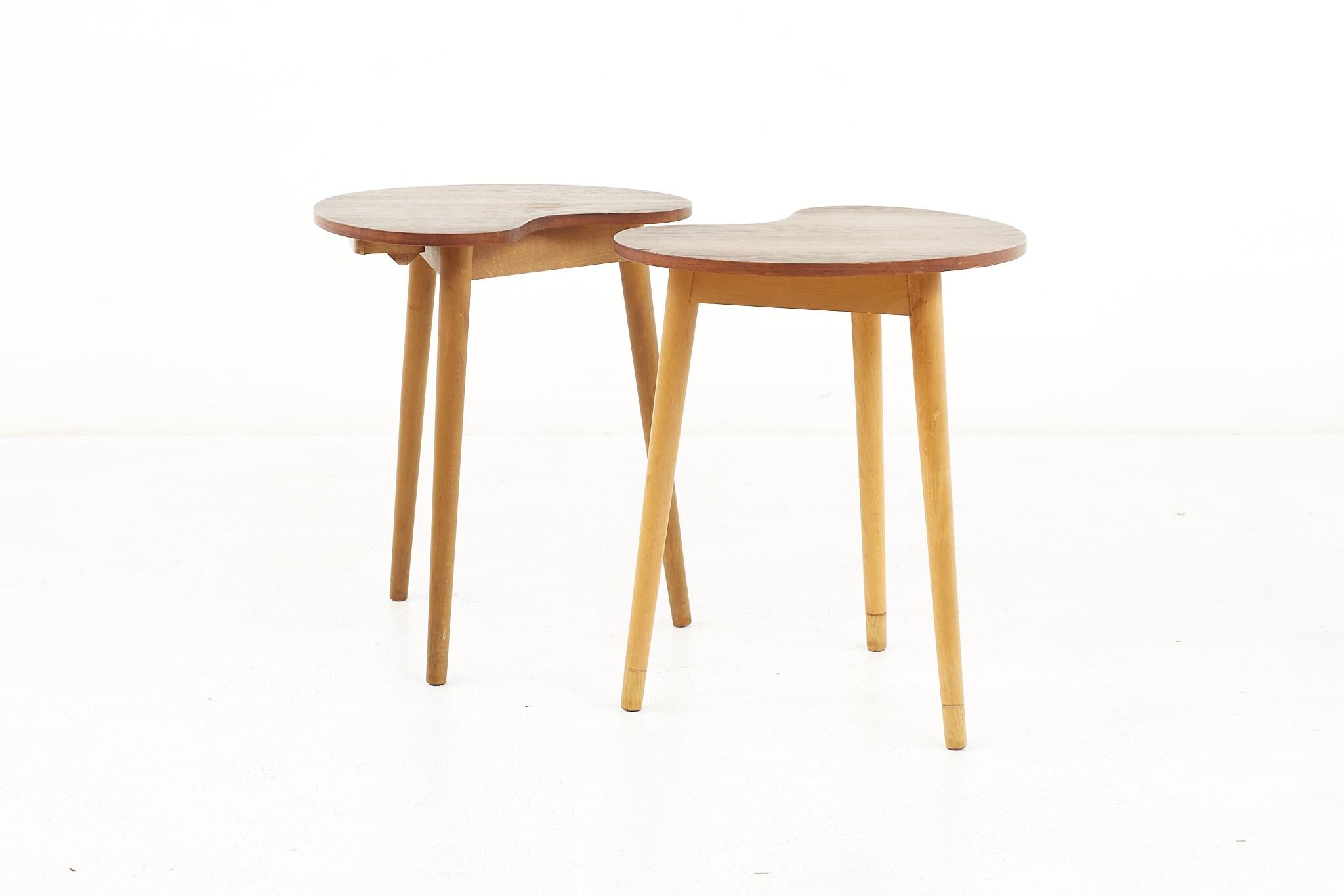 Mid-Century Modern Peter Hvidt Style Mid Century Walnut Kidney Shaped Side Tables, a Pair