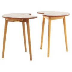 Peter Hvidt Style Mid Century Walnut Kidney Shaped Side Tables, a Pair