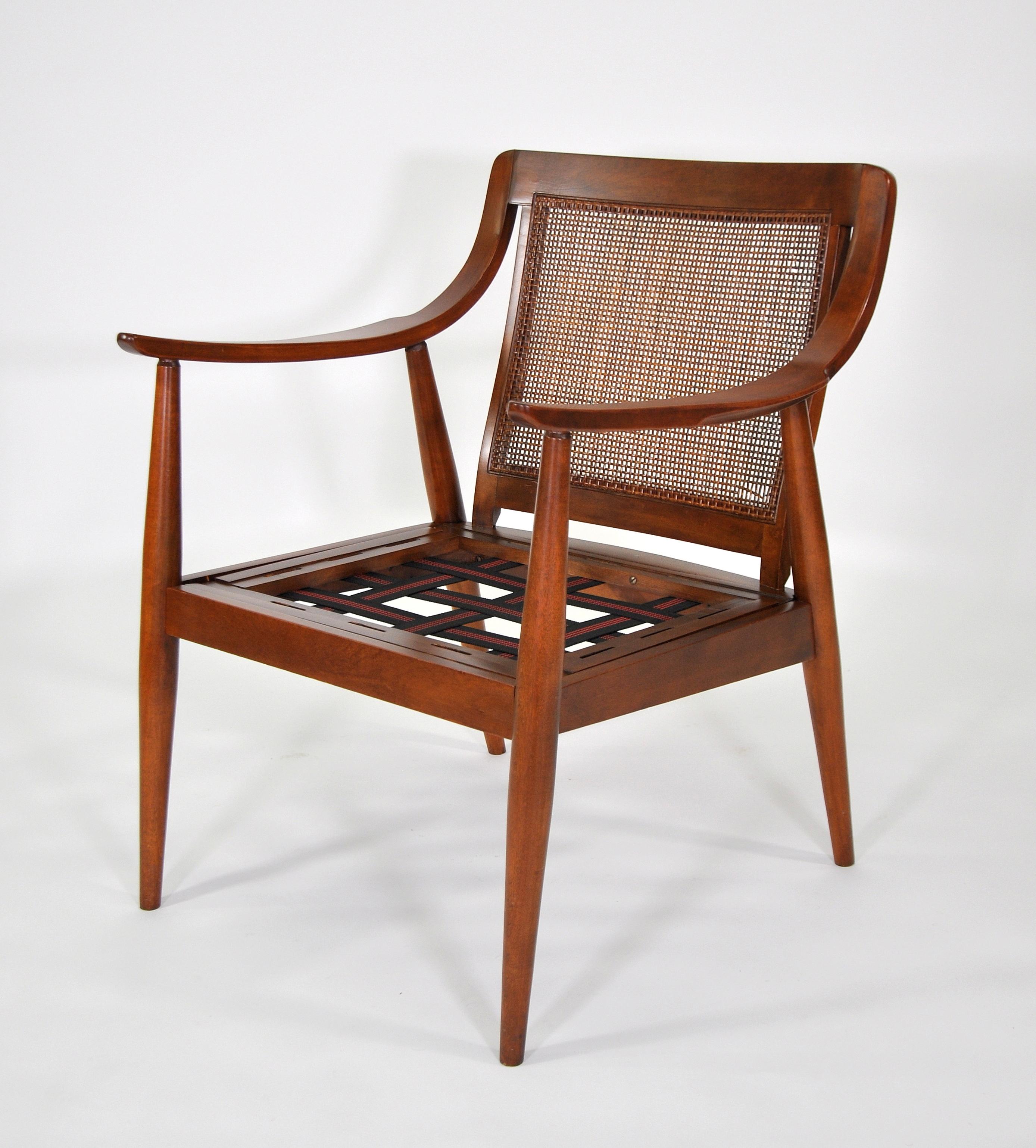 Peter Hvidt Style Walnut and Cane Lounge Chair 7