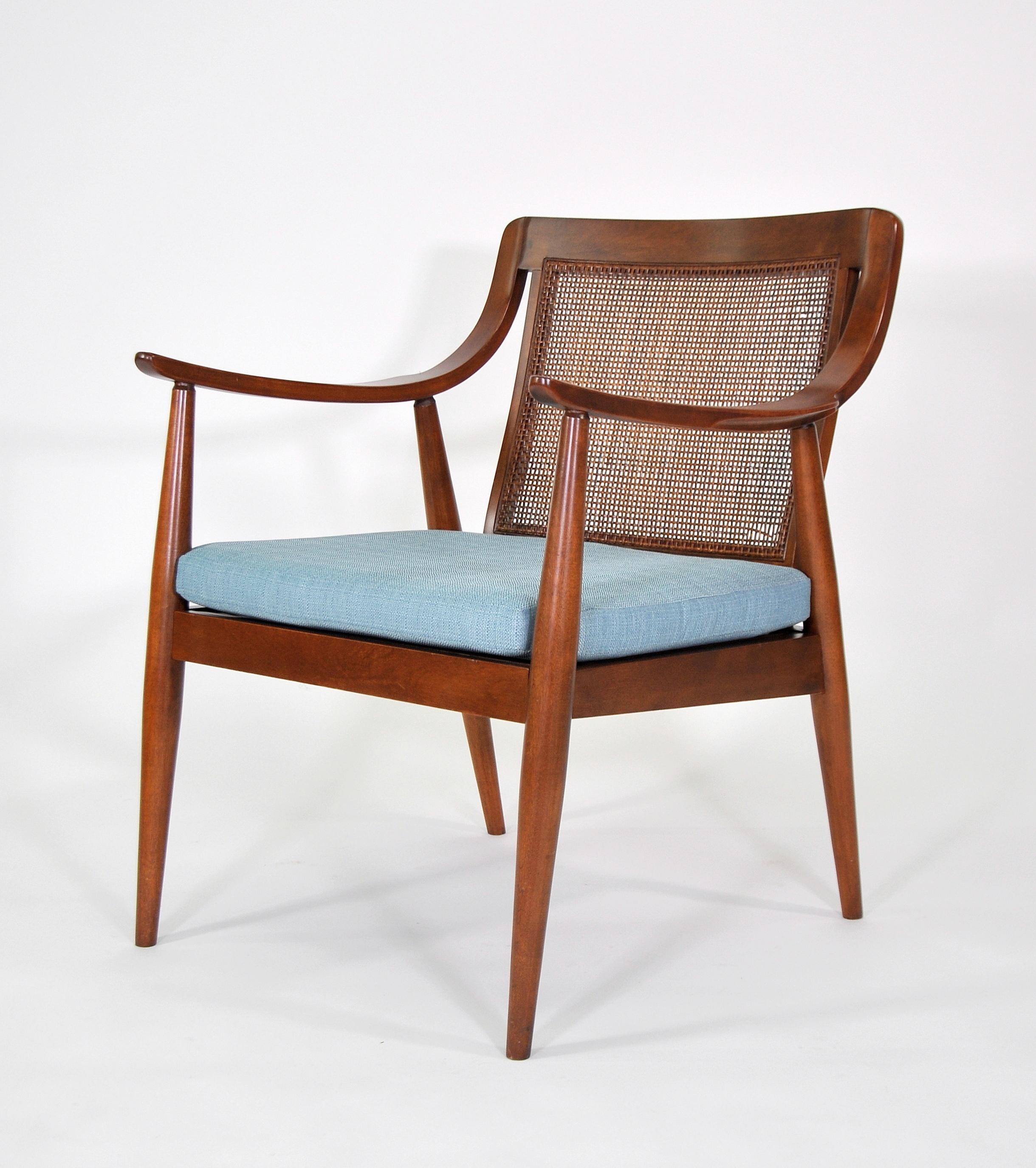 Mid-Century Modern Peter Hvidt Style Walnut and Cane Lounge Chair