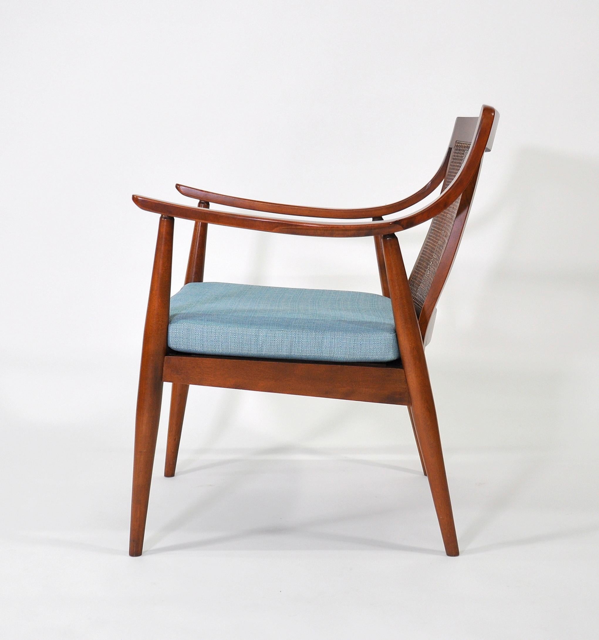 American Peter Hvidt Style Walnut and Cane Lounge Chair