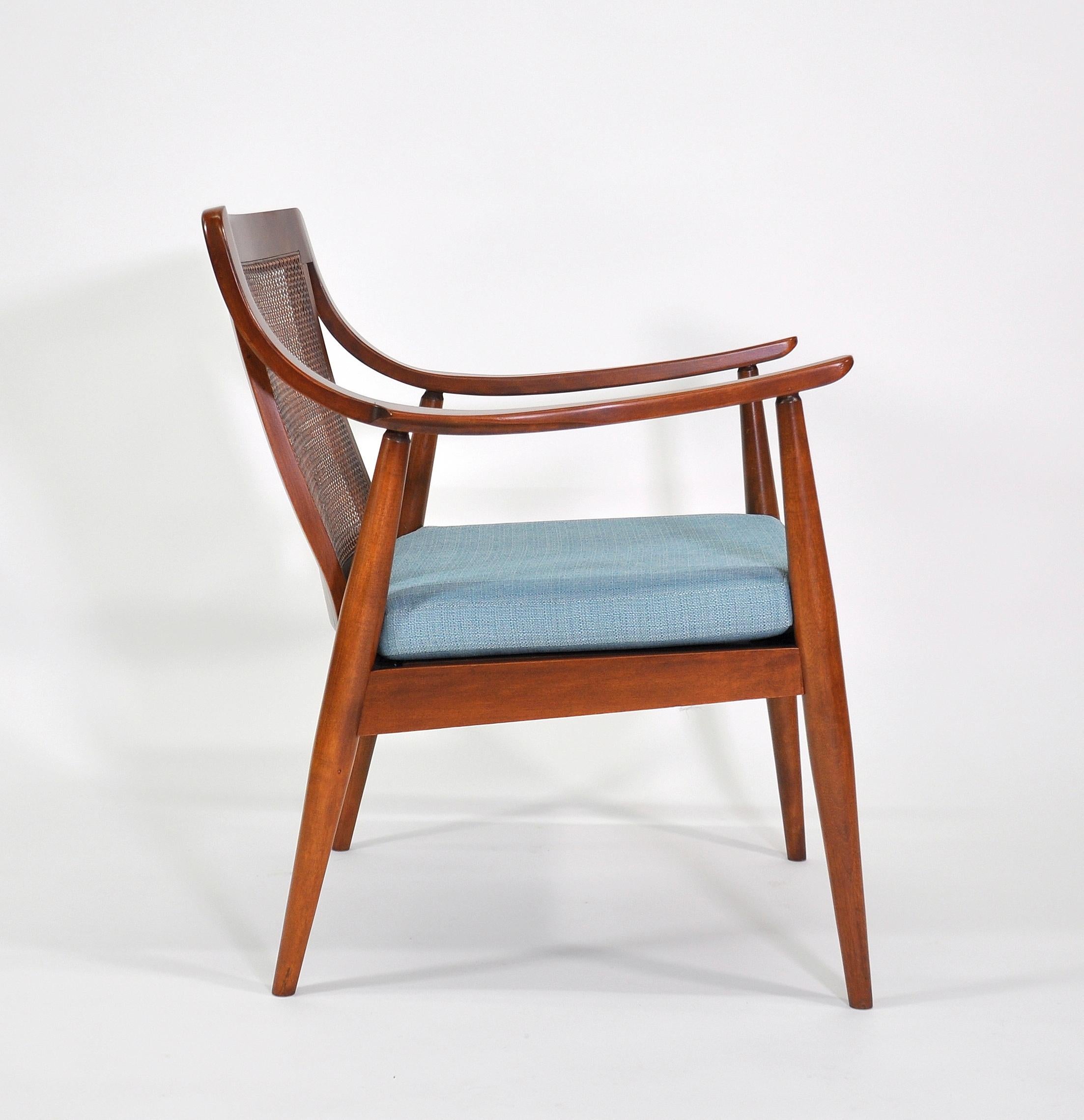 Peter Hvidt Style Walnut and Cane Lounge Chair 1